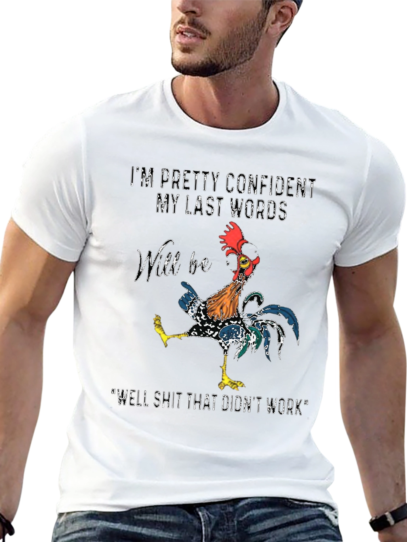 Black Confident Last Words Rooster T-Shirt view 13