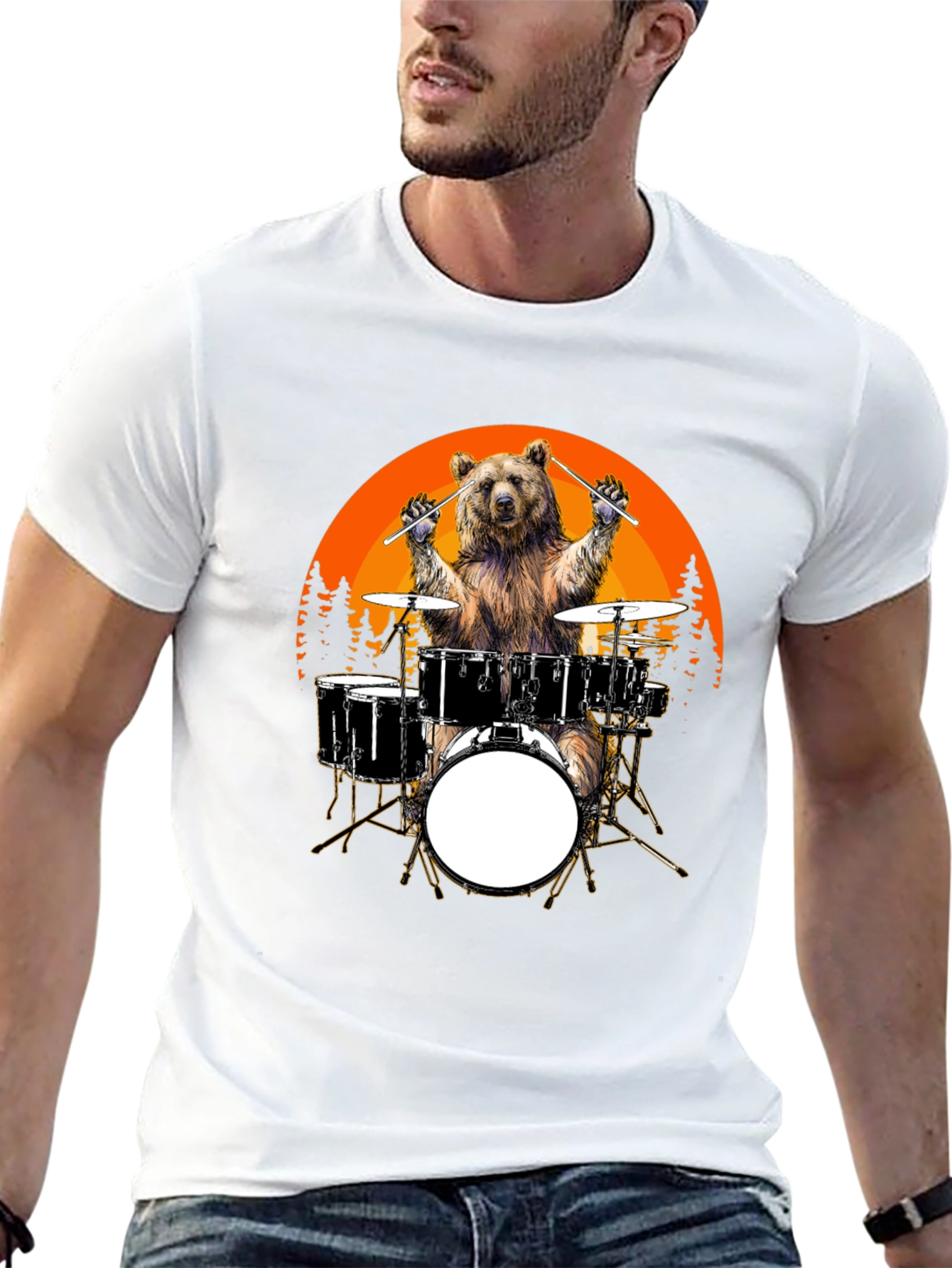 Black Bear Drummer T-Shirt - Sunset Design, Unique Graphic Tee view 13