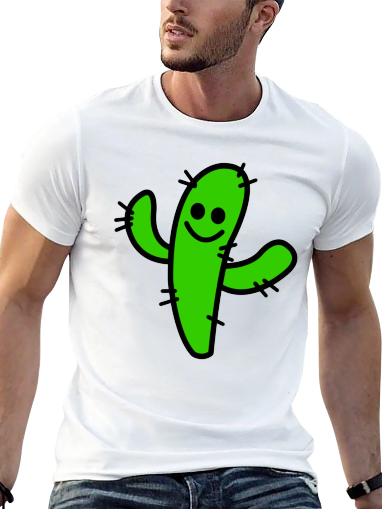 Black Funny Cactus Graphic T-Shirt - Black Cotton Tee view 13