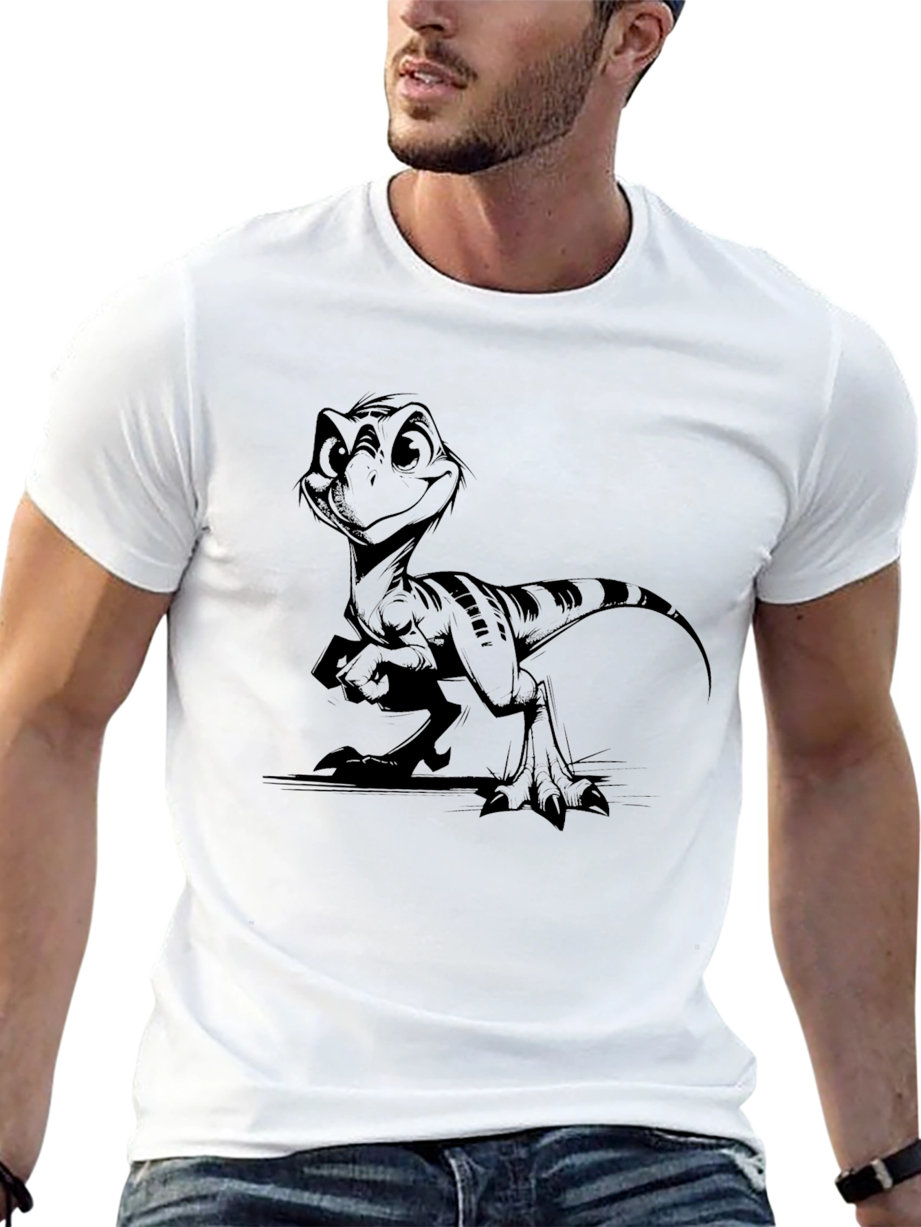 Black Cartoon Dinosaur Black T-Shirt view 13
