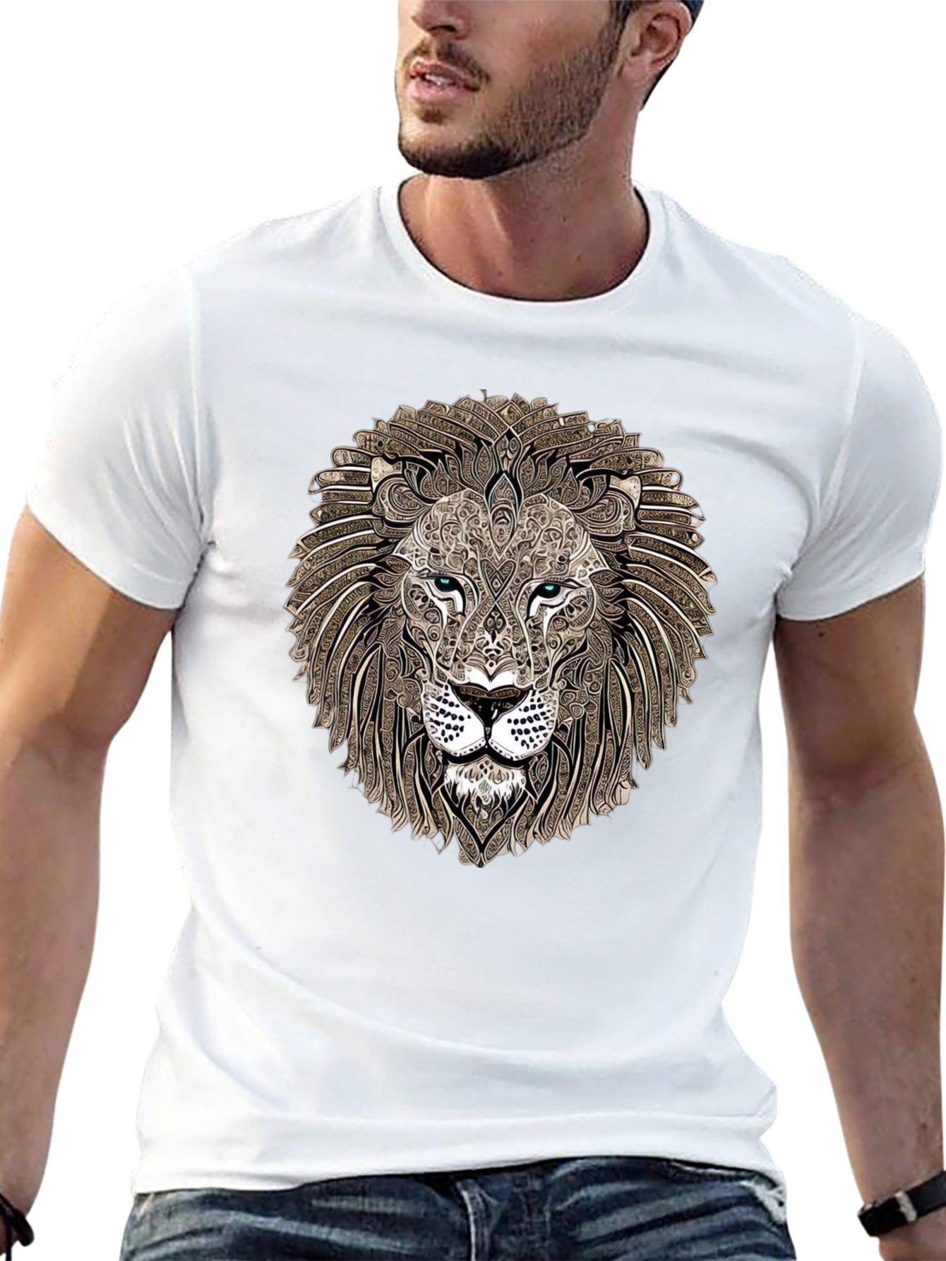Black Lion Head Graphic Print T-Shirt view 13
