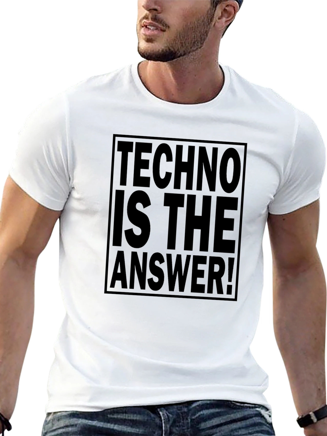 Black Techno is the Answer Black Graphic T-Shirt view 13