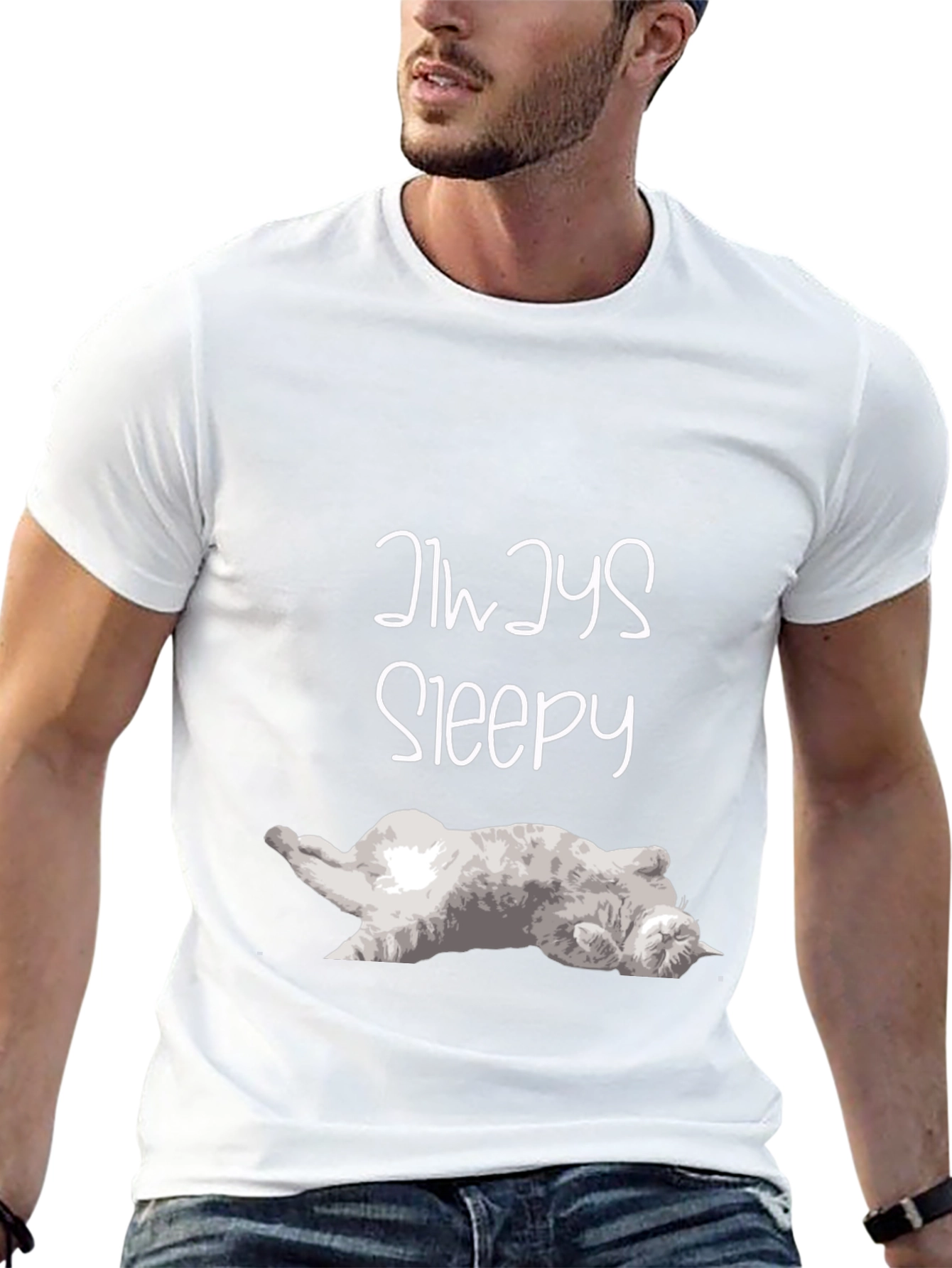 Black Always Sleepy Cat T-Shirt - Men's Black Tee view 13