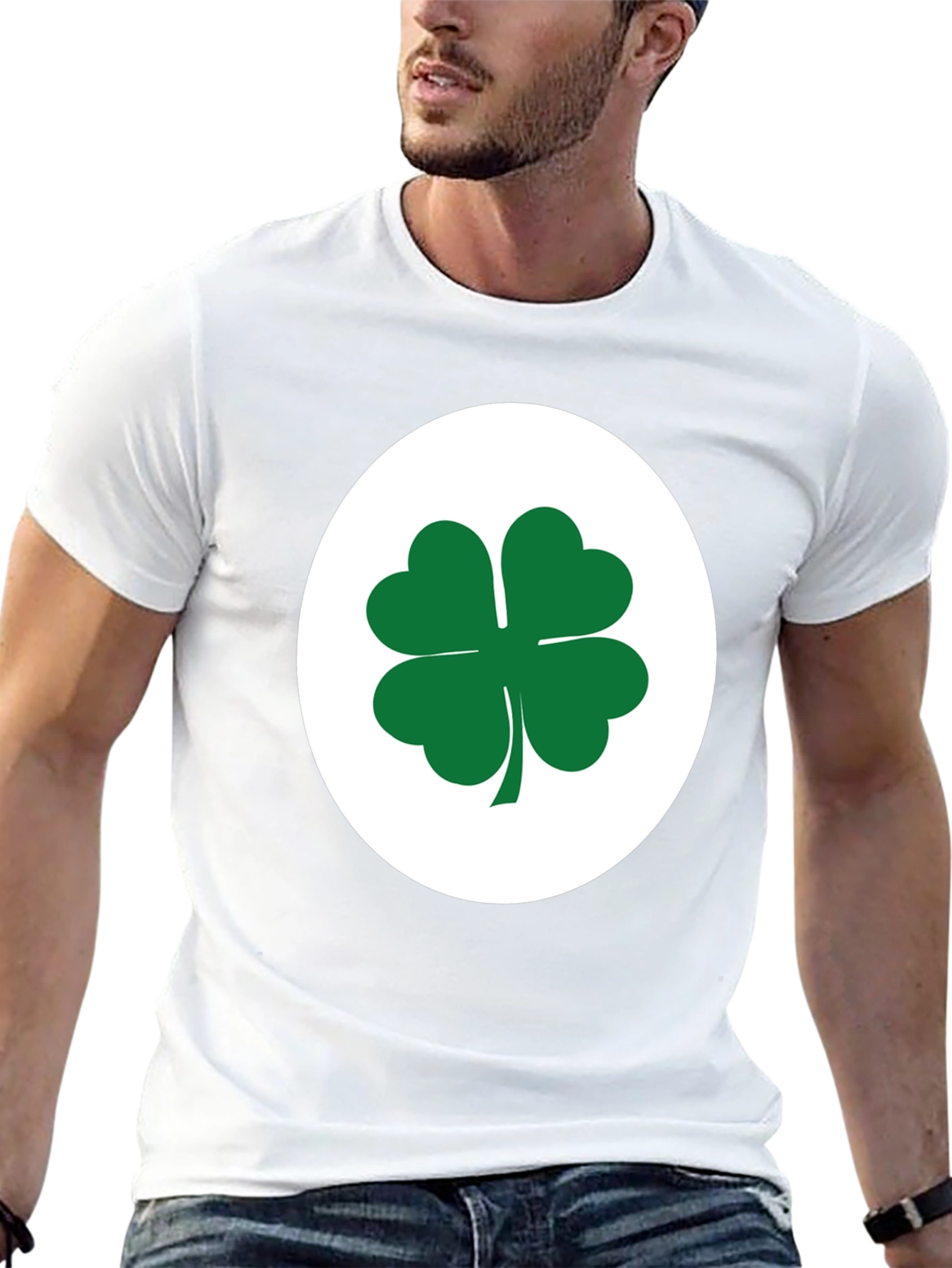 Black Lucky Shamrock Tee - Black Cotton Blend T-Shirt view 13
