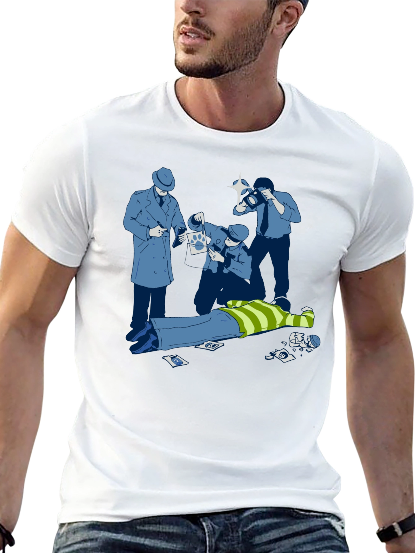 Black Cartoon Crime Scene Black T-Shirt view 13