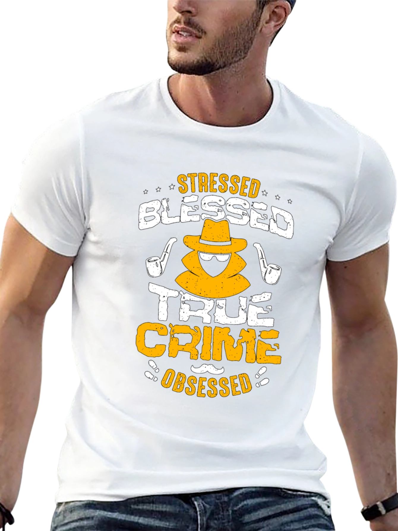 Black Stressed Blessed True Crime Obsessed T-Shirt view 13