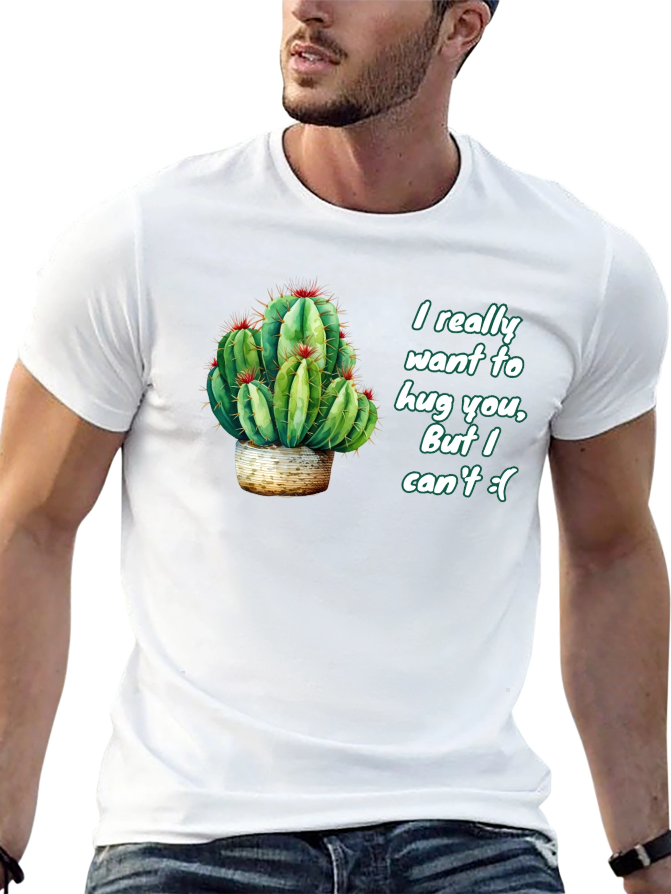 Black Cactus Hug Men's Black T-Shirt - Funny Graphic Tee view 13
