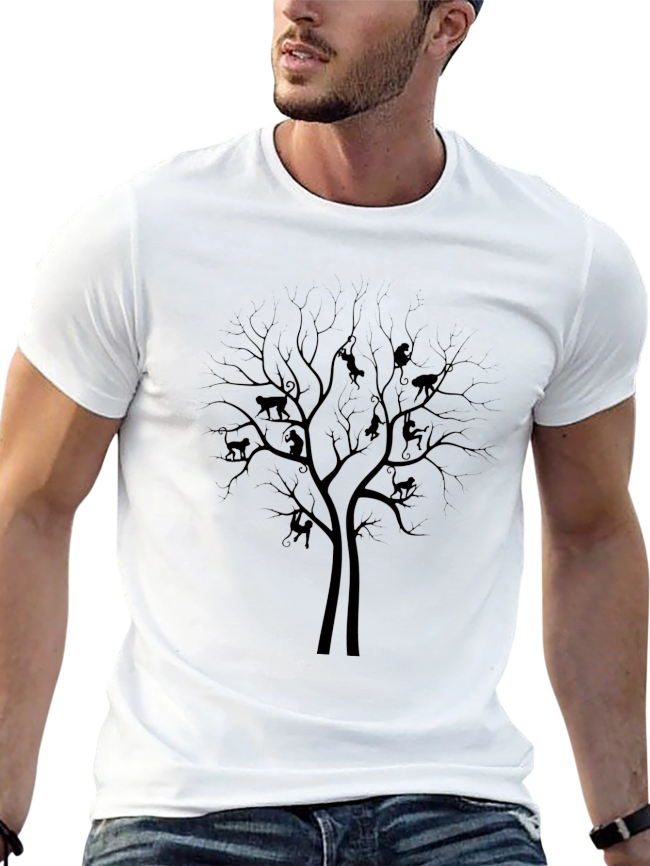 Black Monkey Tree Graphic Tee - Nature Inspired Men's T-Shirt view 13