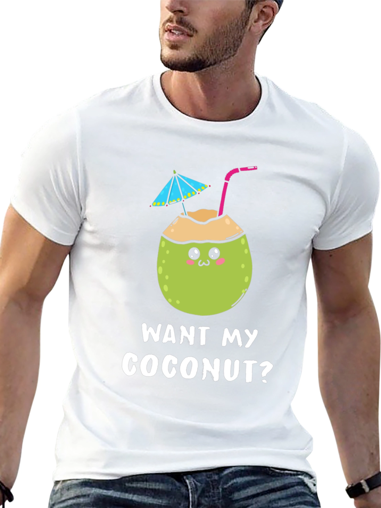 Black Want My Coconut? Novelty Graphic T-Shirt view 13
