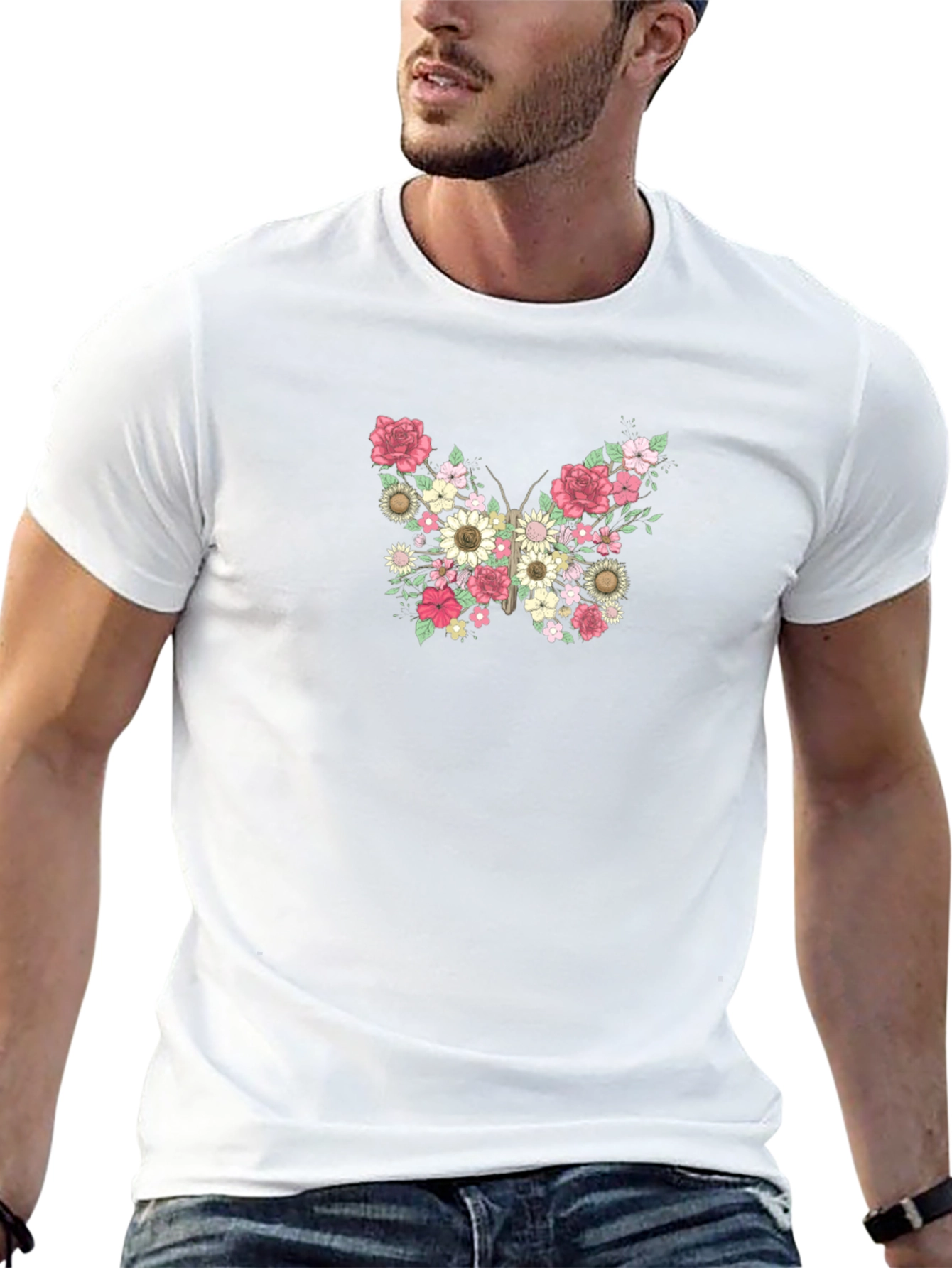 Black Floral Butterfly Graphic Tee - Stylish Black T-Shirt view 13