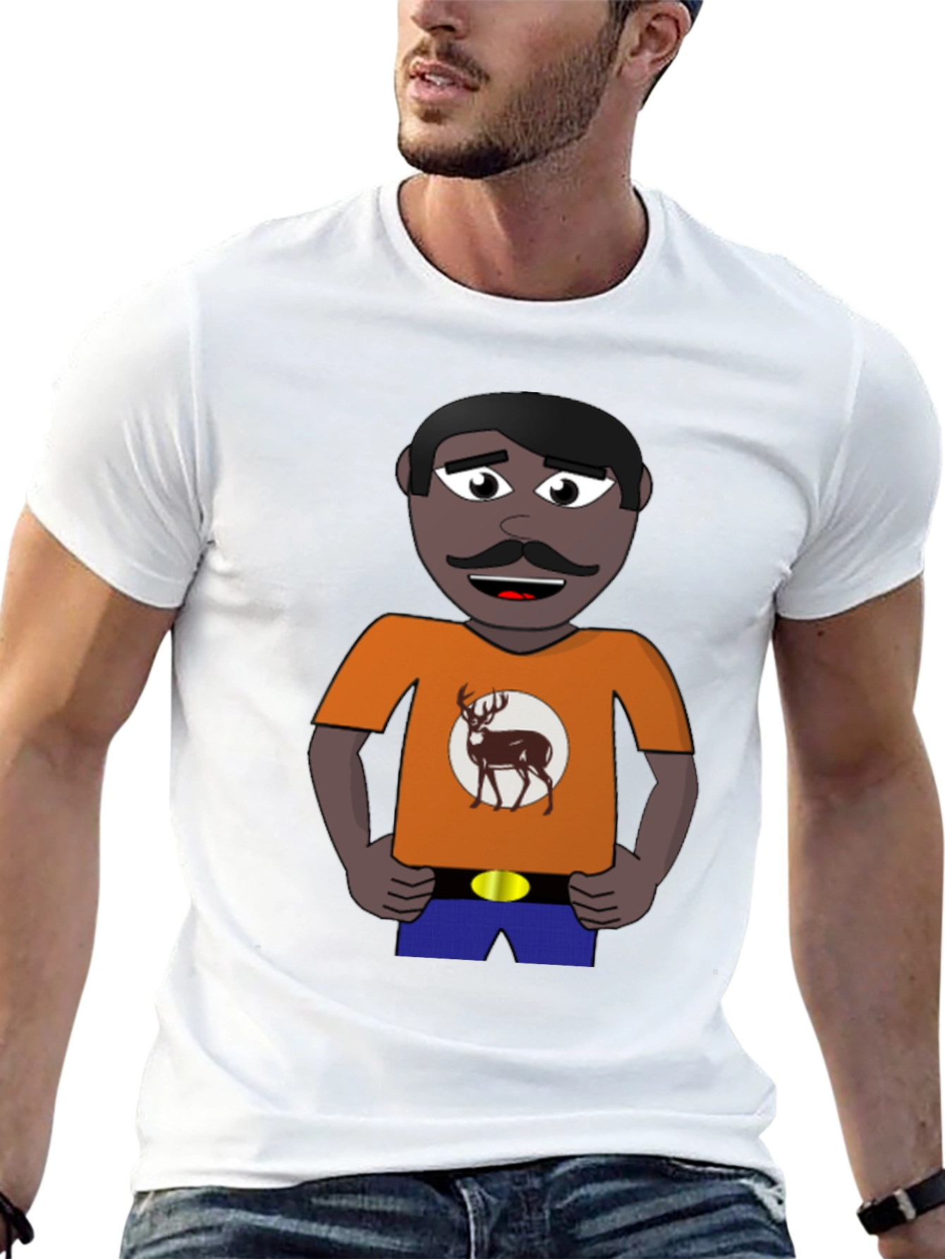 Black Cartoon Man with Deer Graphic T-Shirt view 13