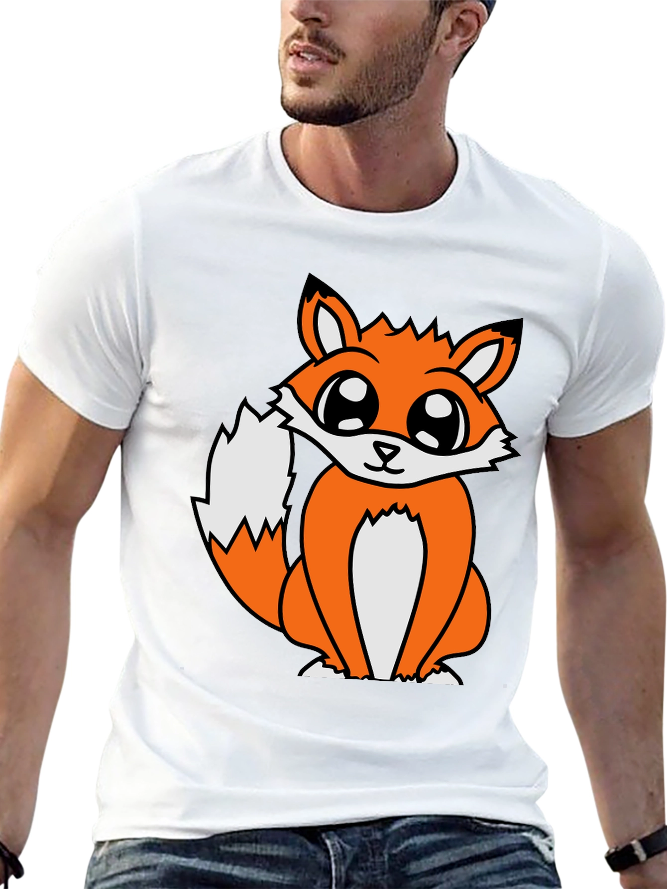Black Cute Cartoon Fox Graphic T-Shirt - Black view 13