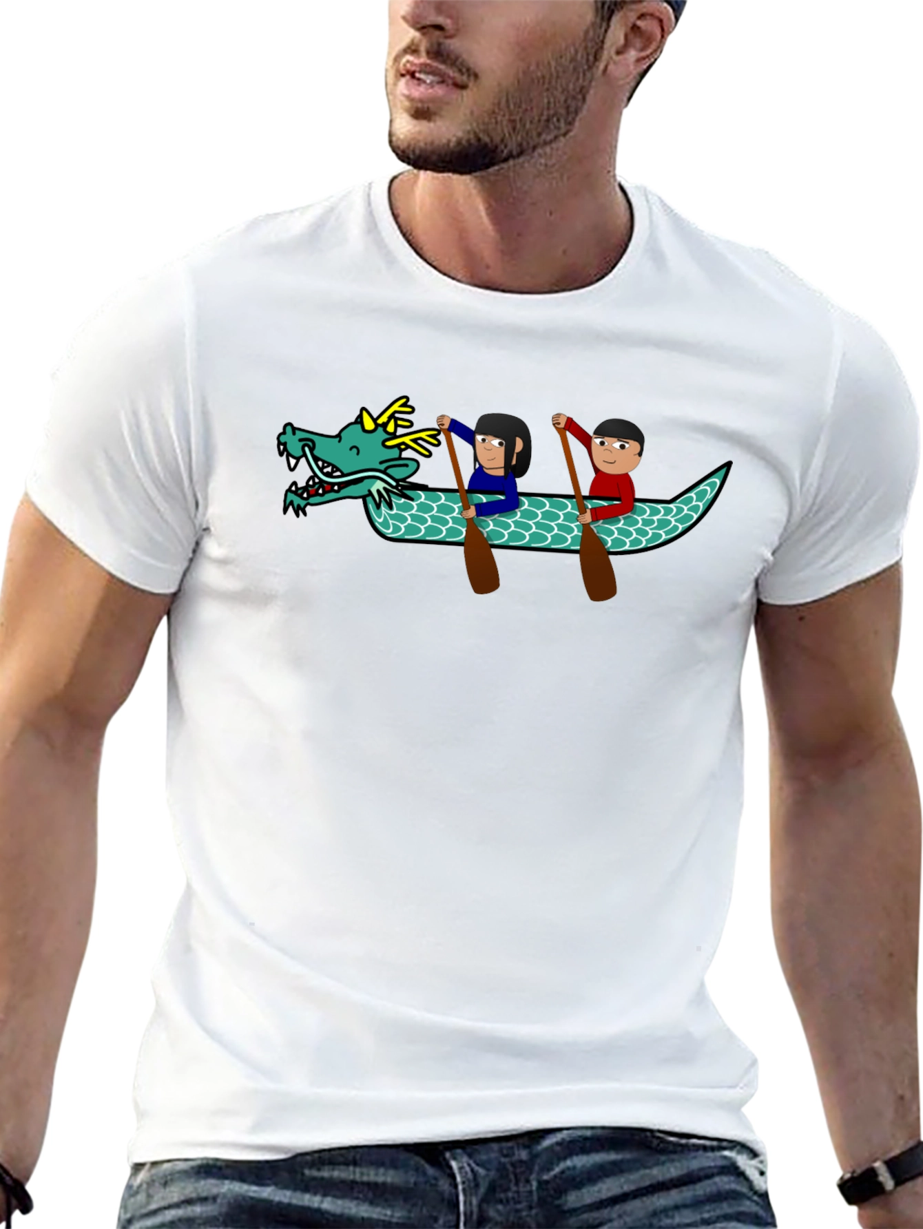 Black Dragon Boat Cartoon Graphic T-Shirt view 13