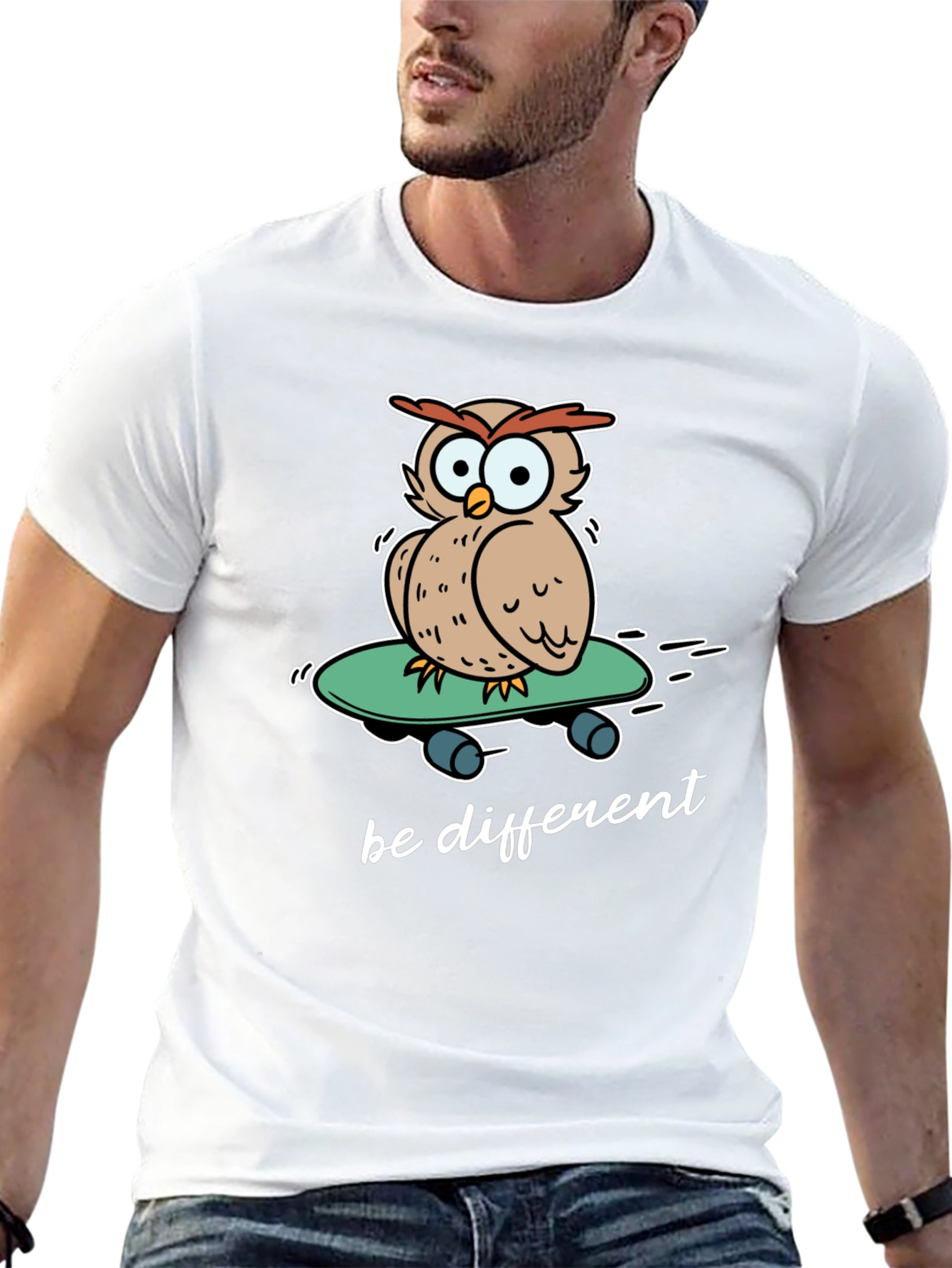 Black Unique Owl Skateboard Graphic T-Shirt - Be Different! view 13
