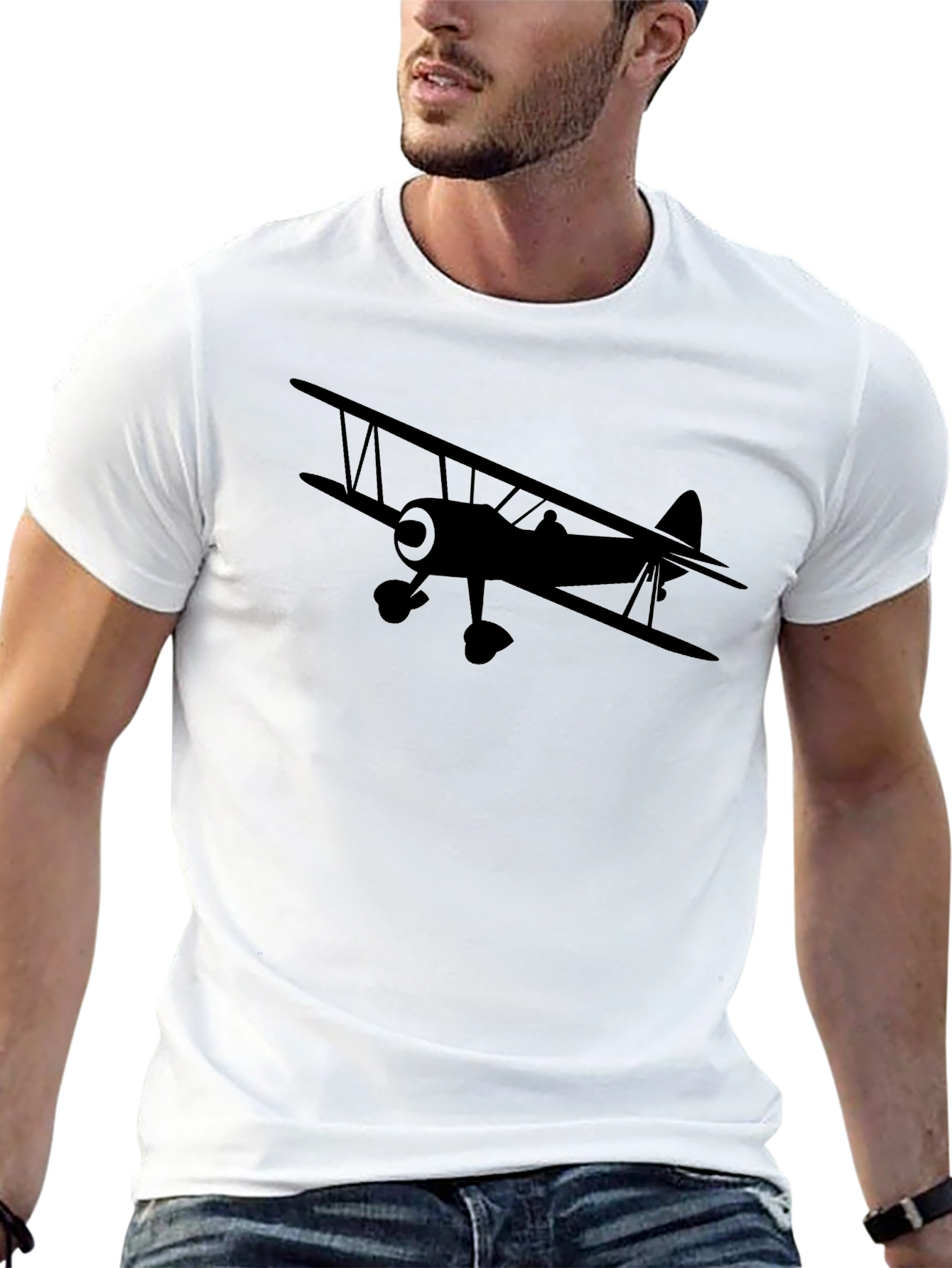 Black Biplane Graphic Tee - Vintage Airplane T-Shirt view 13