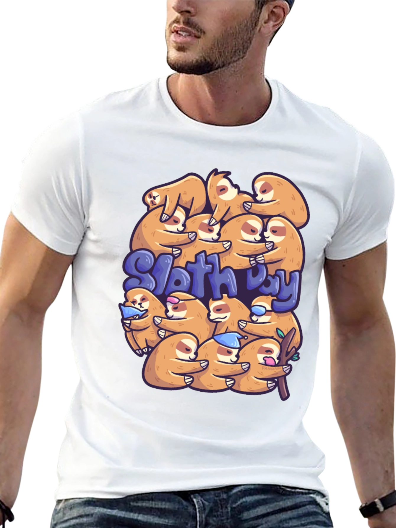 Black Cute Sloth Day T-Shirt view 13
