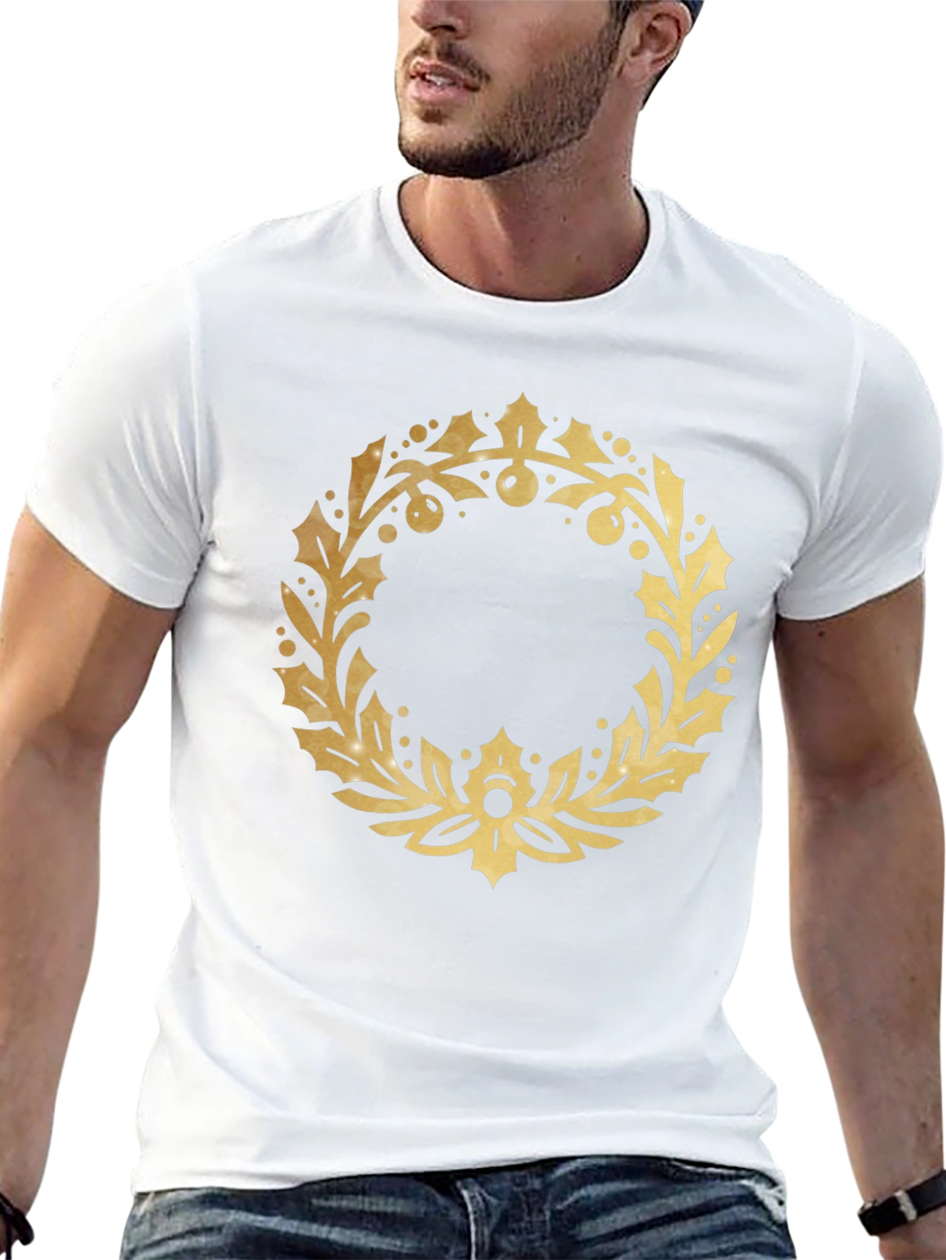 Black Gold Wreath Graphic Black T-Shirt view 13