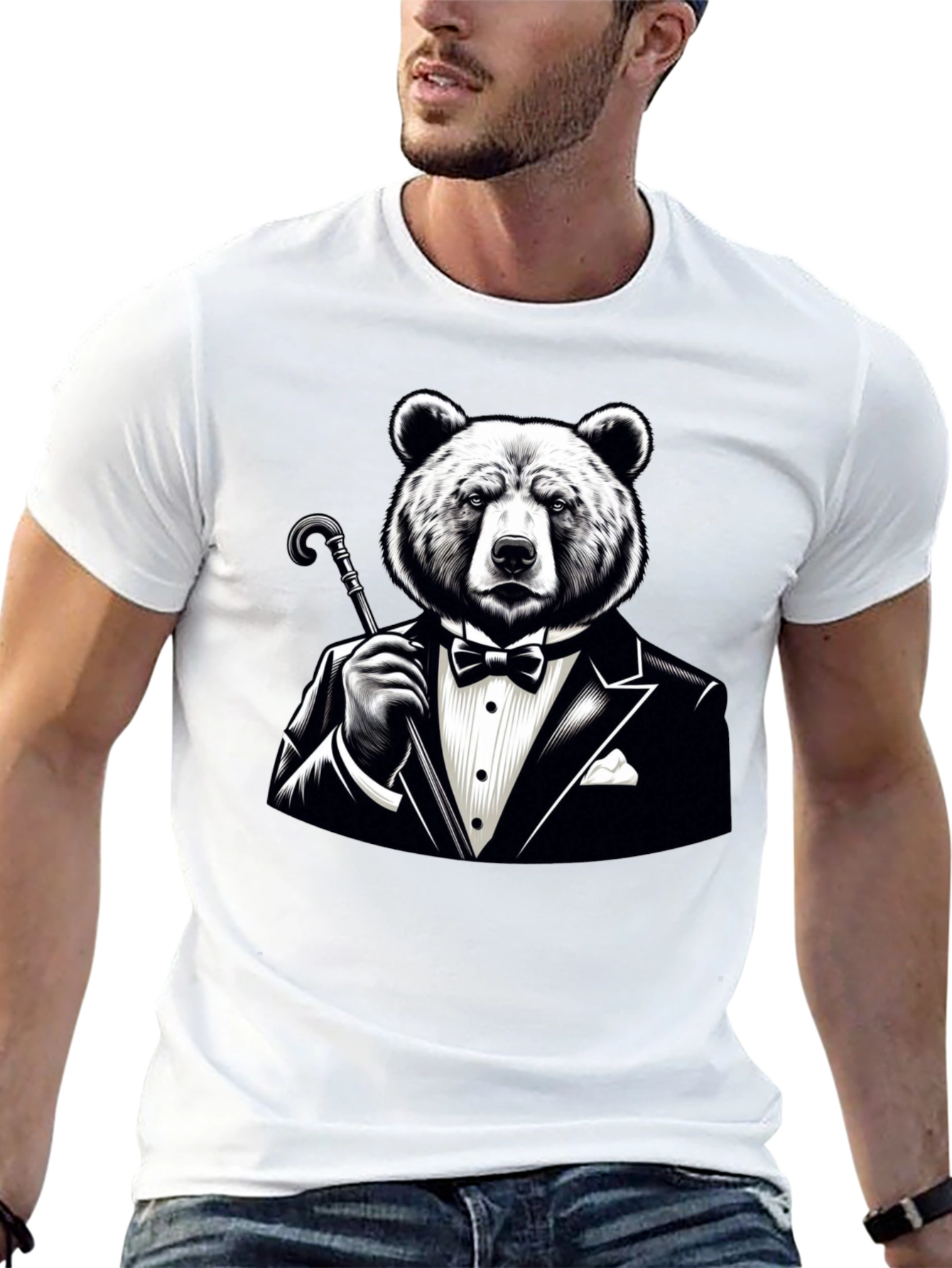Black Bear in Tuxedo Graphic T-Shirt - Stylish Novelty Tee view 13