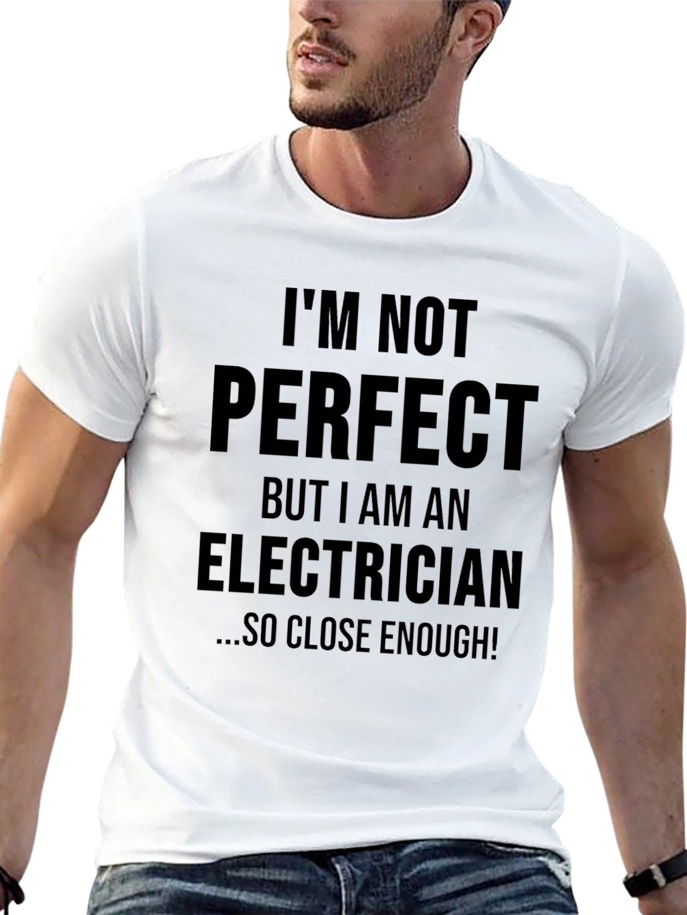 Black Electrician Humor T-Shirt - "I'm Not Perfect" view 13