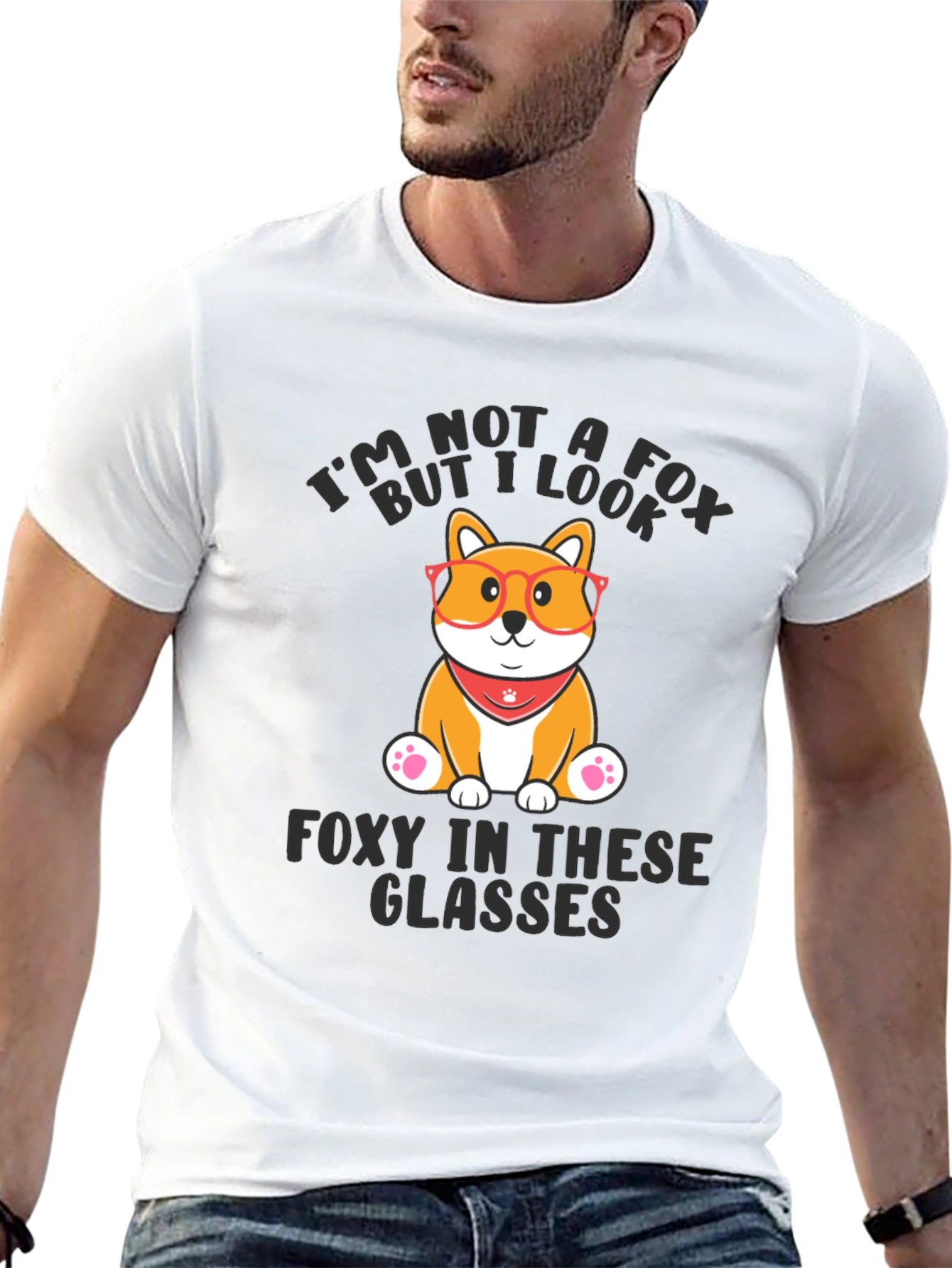 Black Funny Dog T-Shirt - Not a Fox Foxy in Glasses view 13