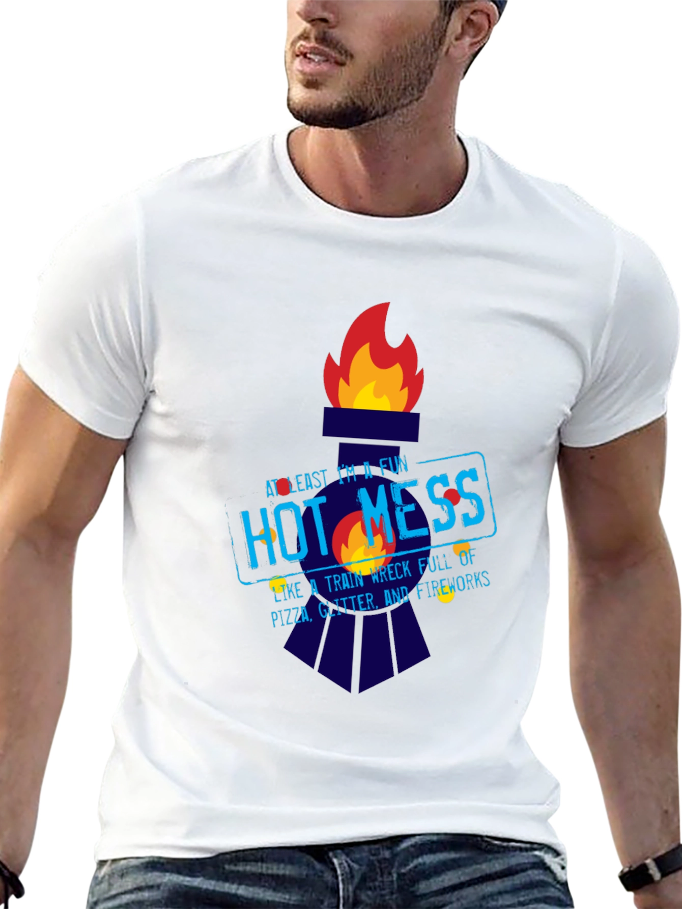 Black Fun Hot Mess Graphic Tee - Pizza Glitter Fireworks view 13