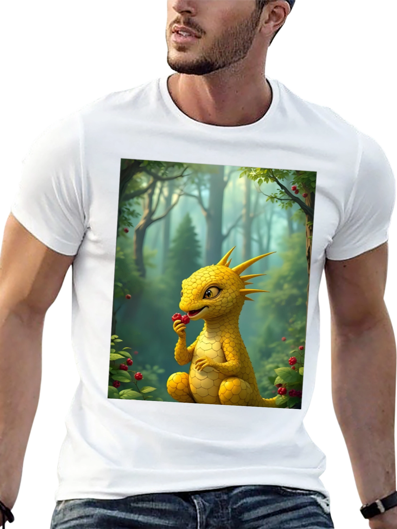 Black Cute Dragon Eating Berries Graphic Tee view 13