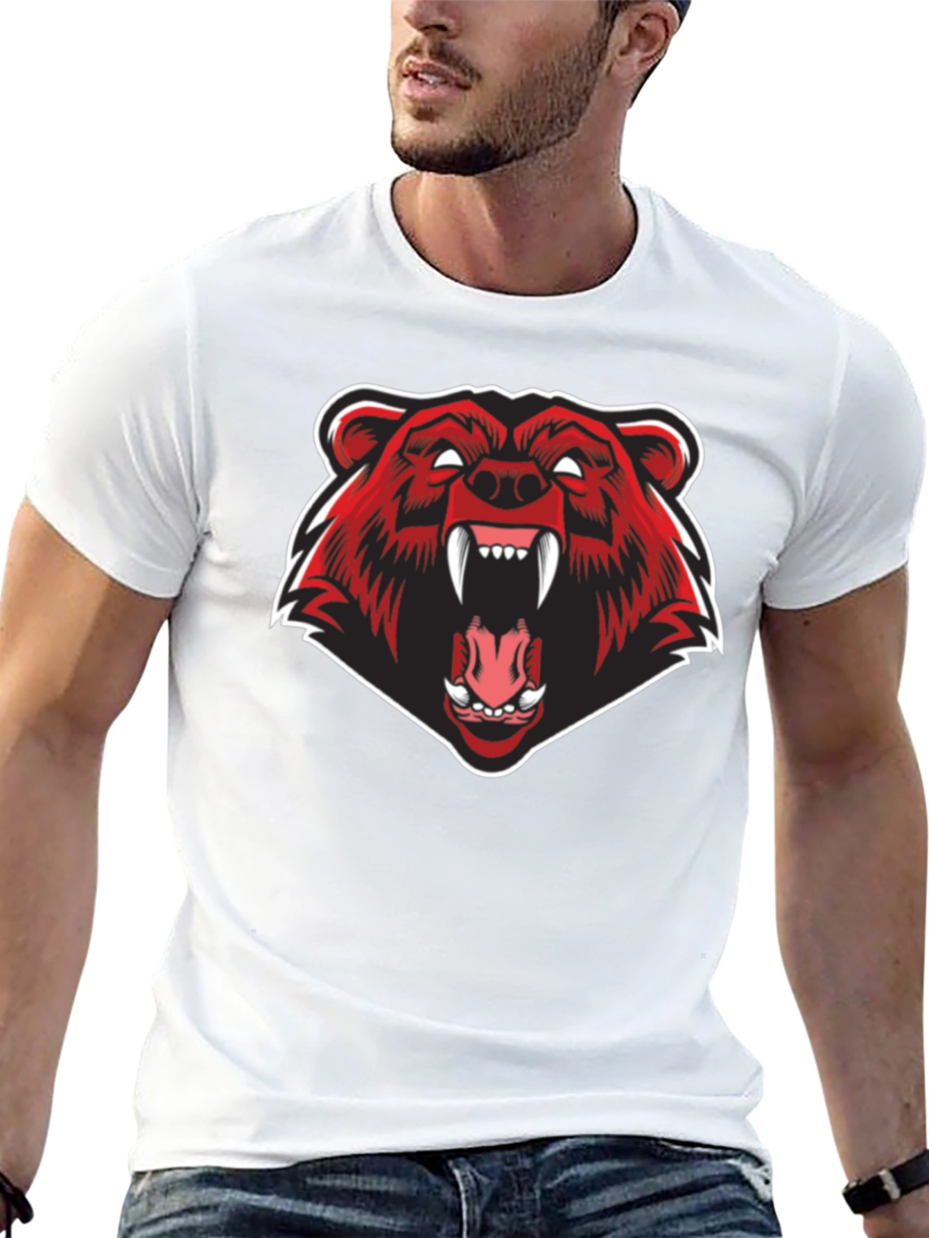 Black Black T-Shirt with Red Bear Graphic view 13