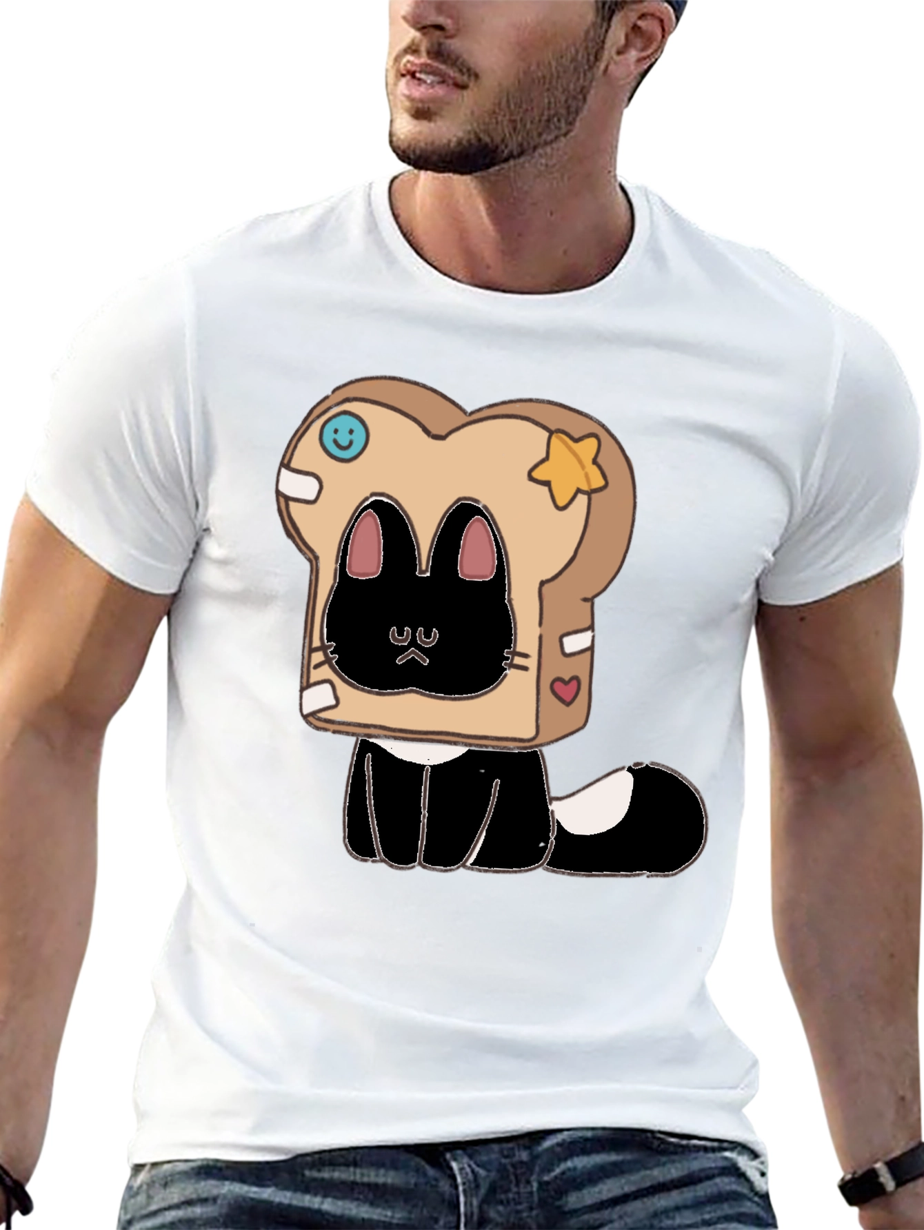 Black Cute Cat in Toast T-Shirt view 13