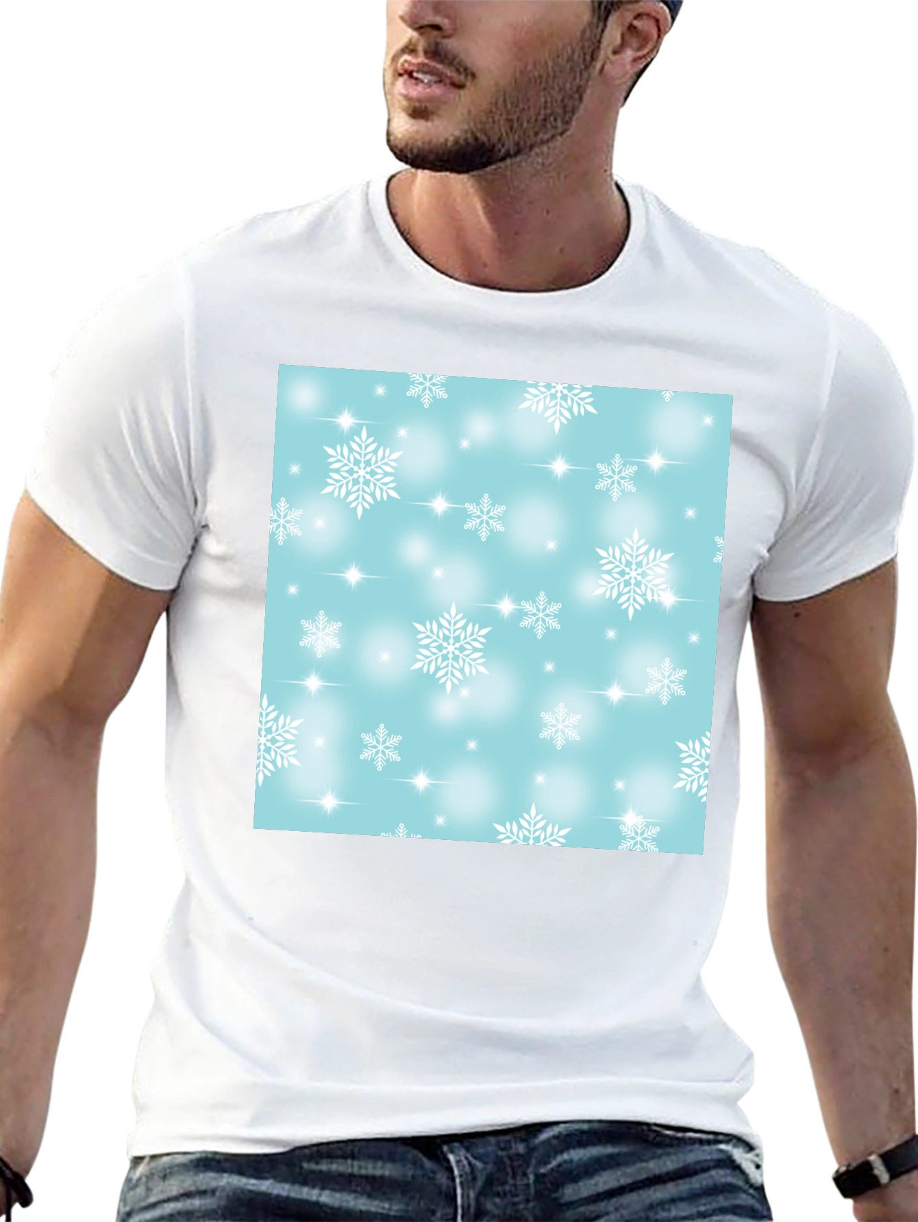 Black Snowflake Pattern T-Shirt - Winter Festive Tee view 13