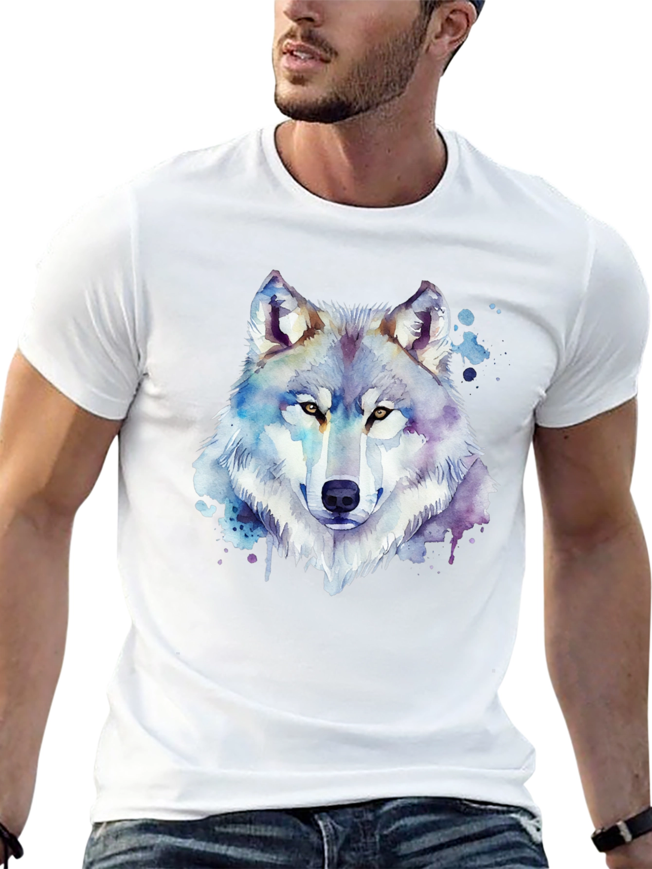 Black Watercolor Wolf Graphic Black T-Shirt view 13