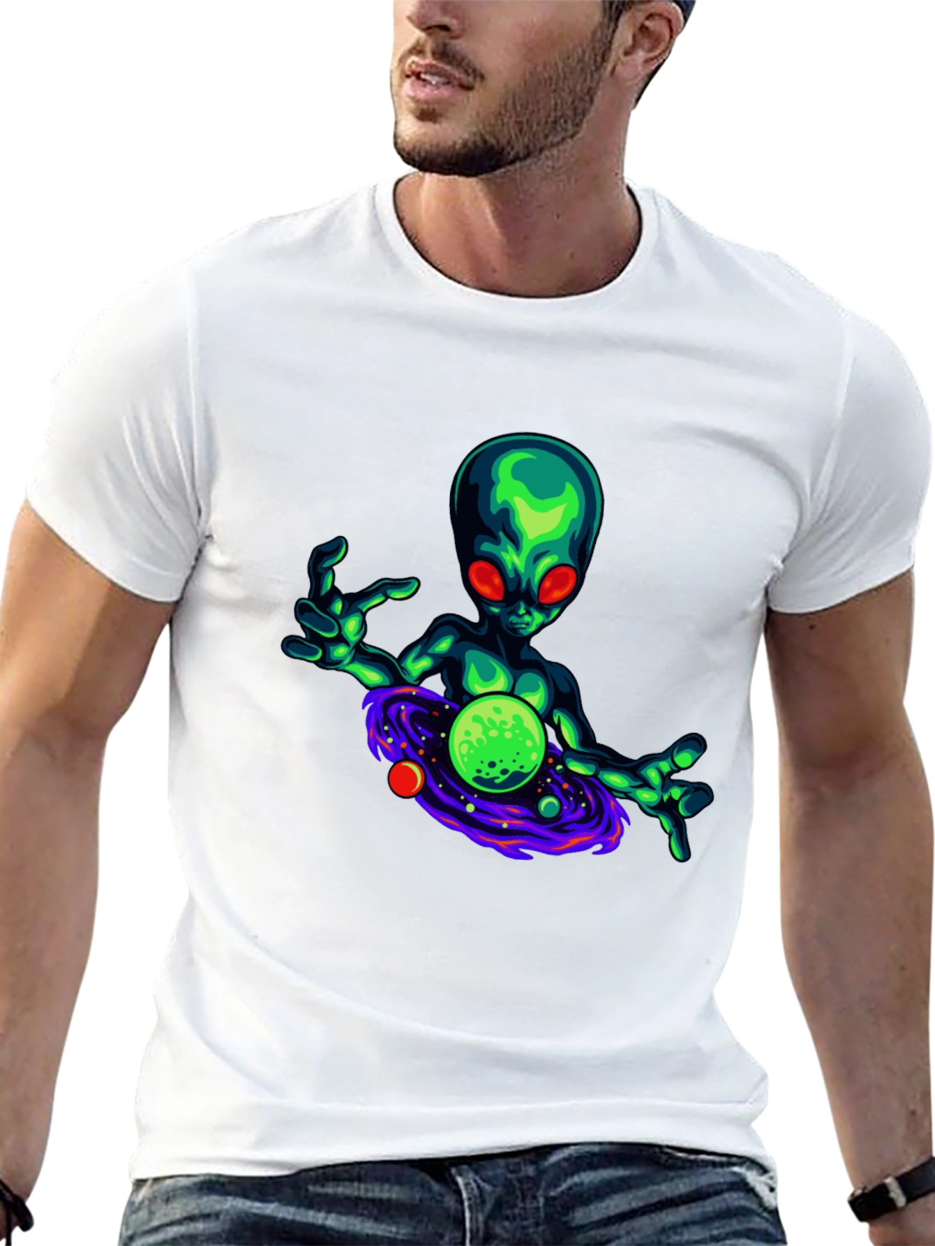 Black Alien Graphic T-Shirt - Black Cotton Blend view 13