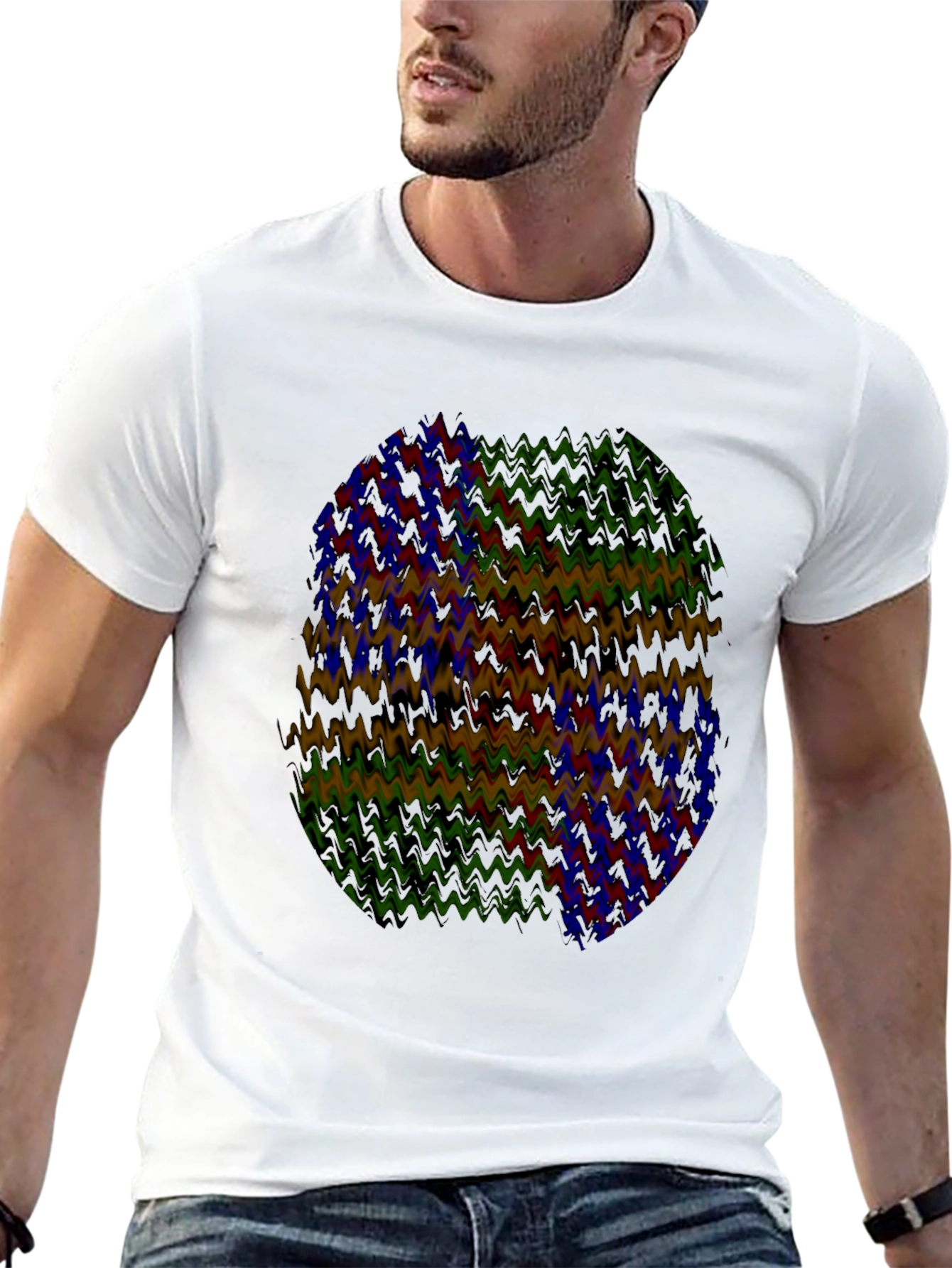 Black Abstract Wavy Pattern Black T-Shirt view 13