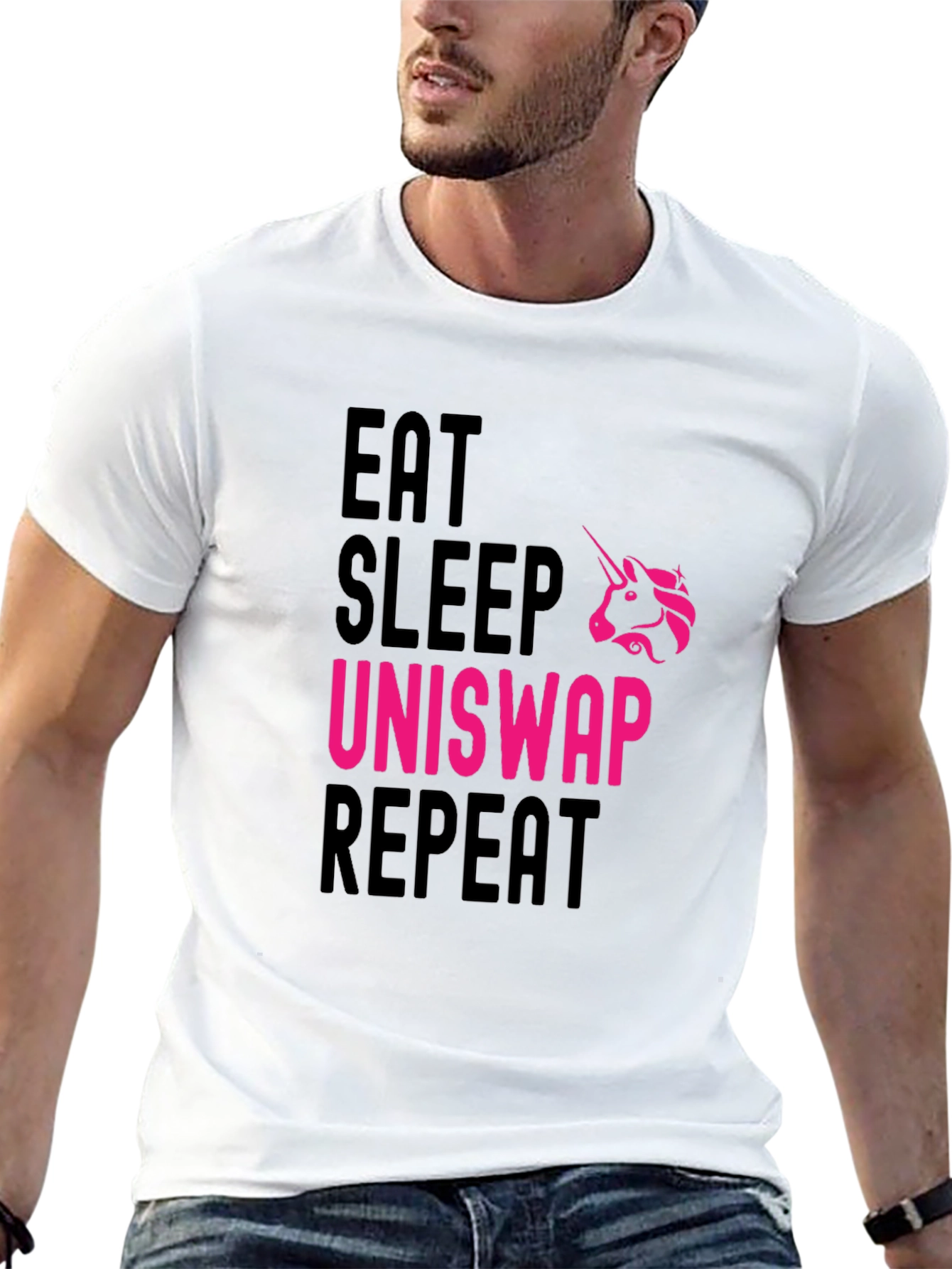 Black Eat Sleep Uniswap Repeat Black T-Shirt view 13