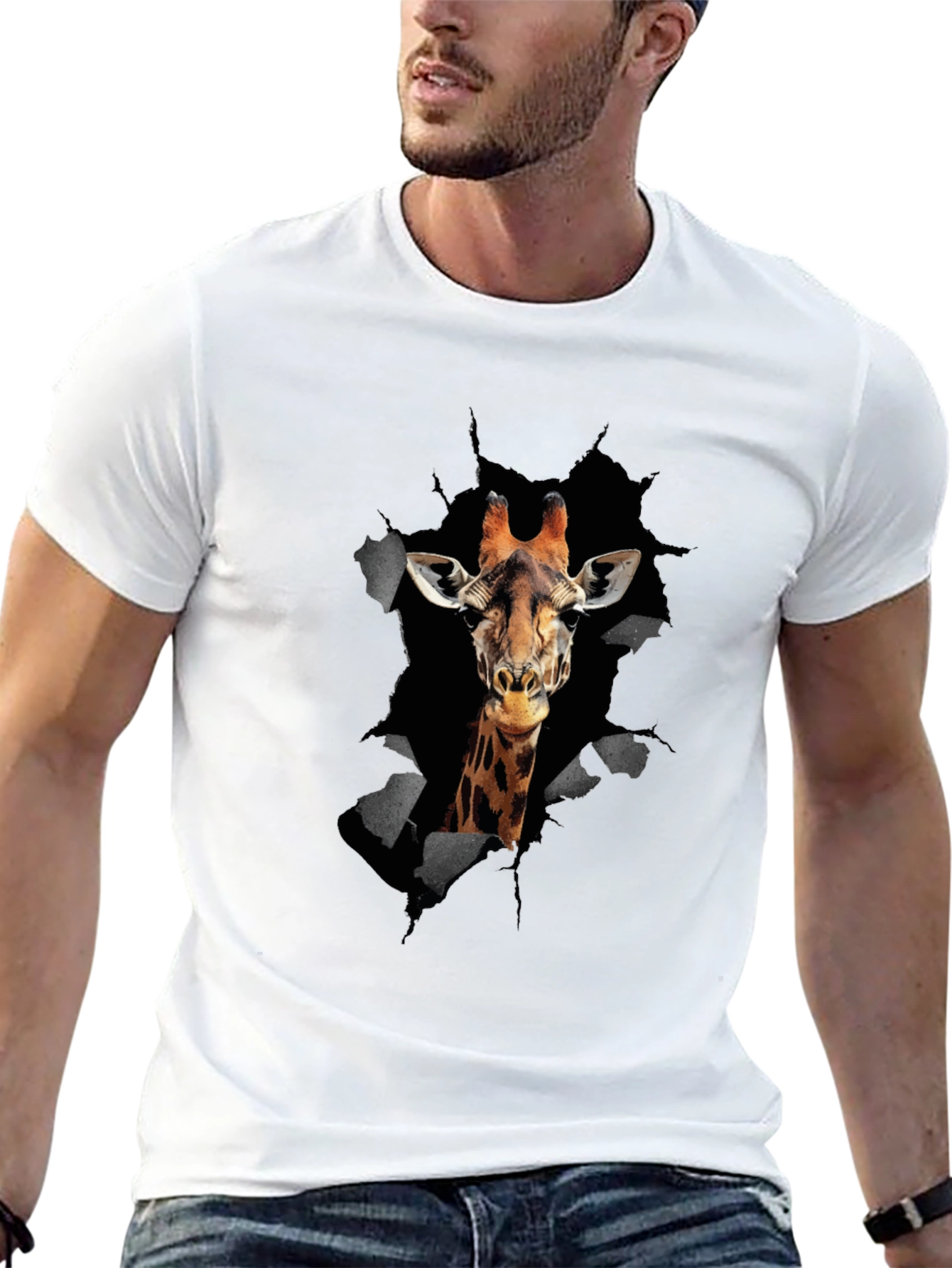 Black Giraffe Graphic Print Men's T-Shirt view 13