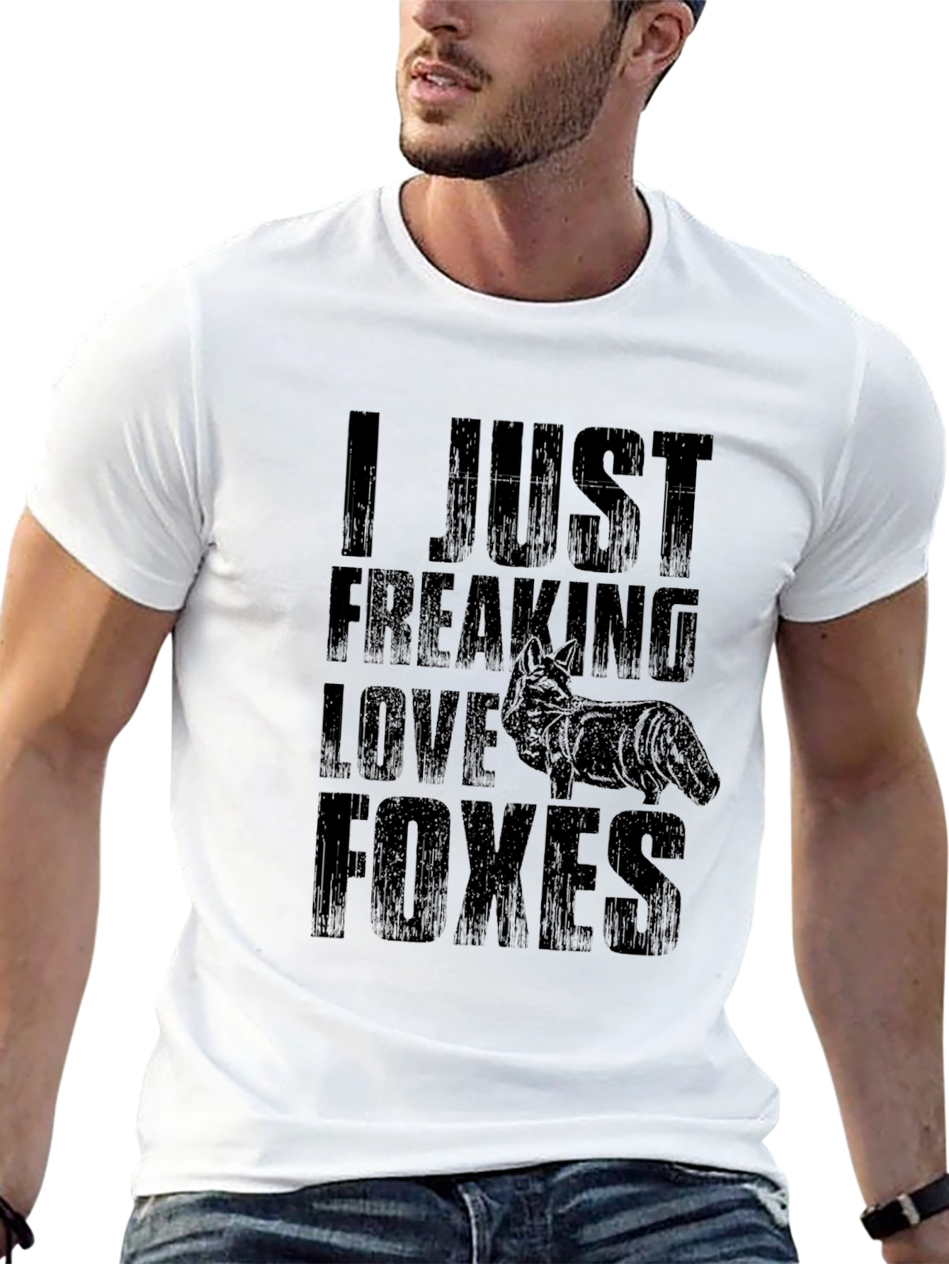 Black I Love Foxes Graphic Tee - Unisex Black T-Shirt view 13