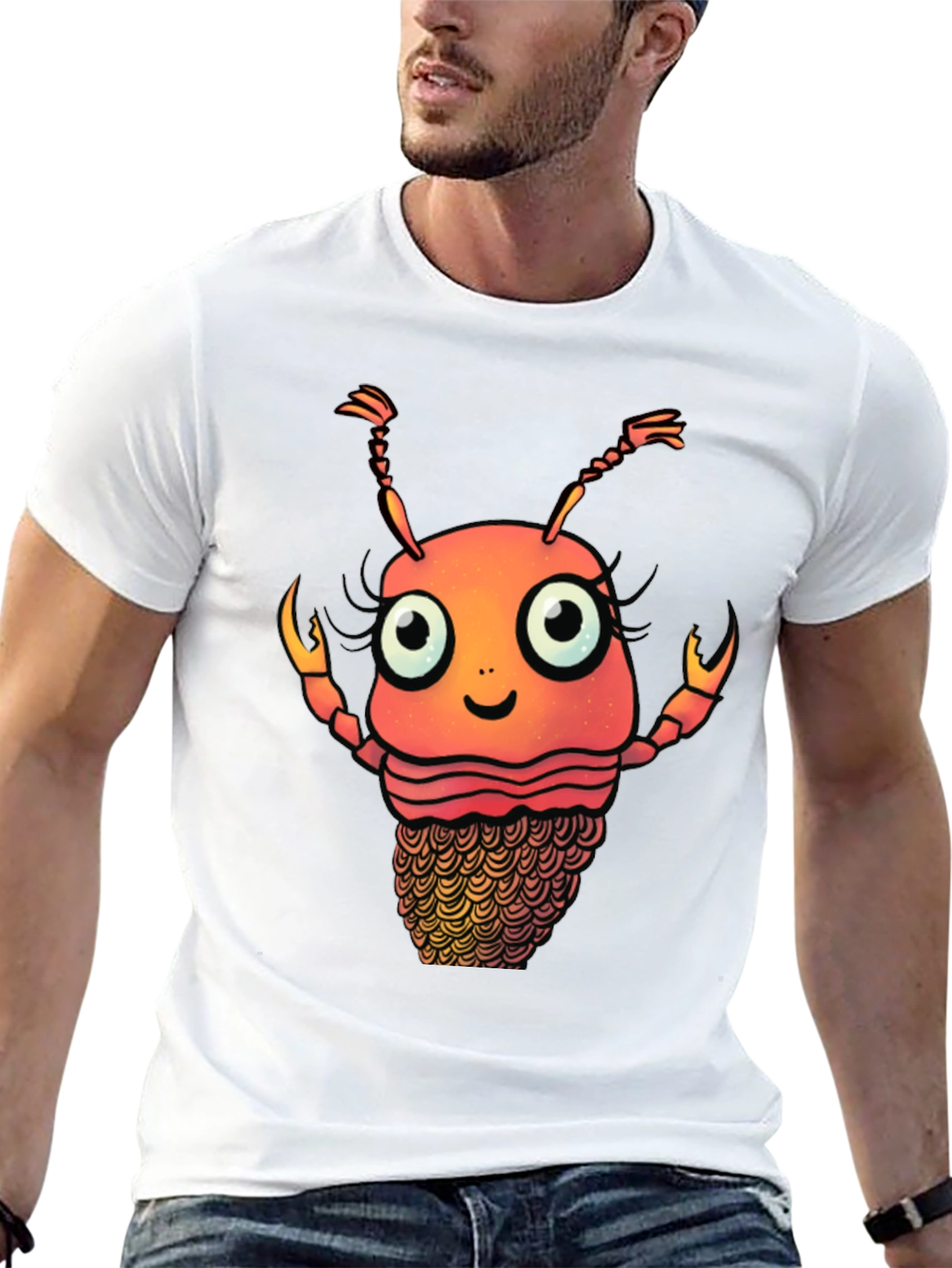 Black Funny Cartoon Lobster Graphic T-Shirt view 13
