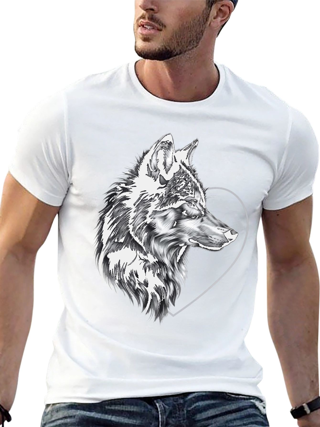 Black Wolf & Heart Graphic Black Tee view 13