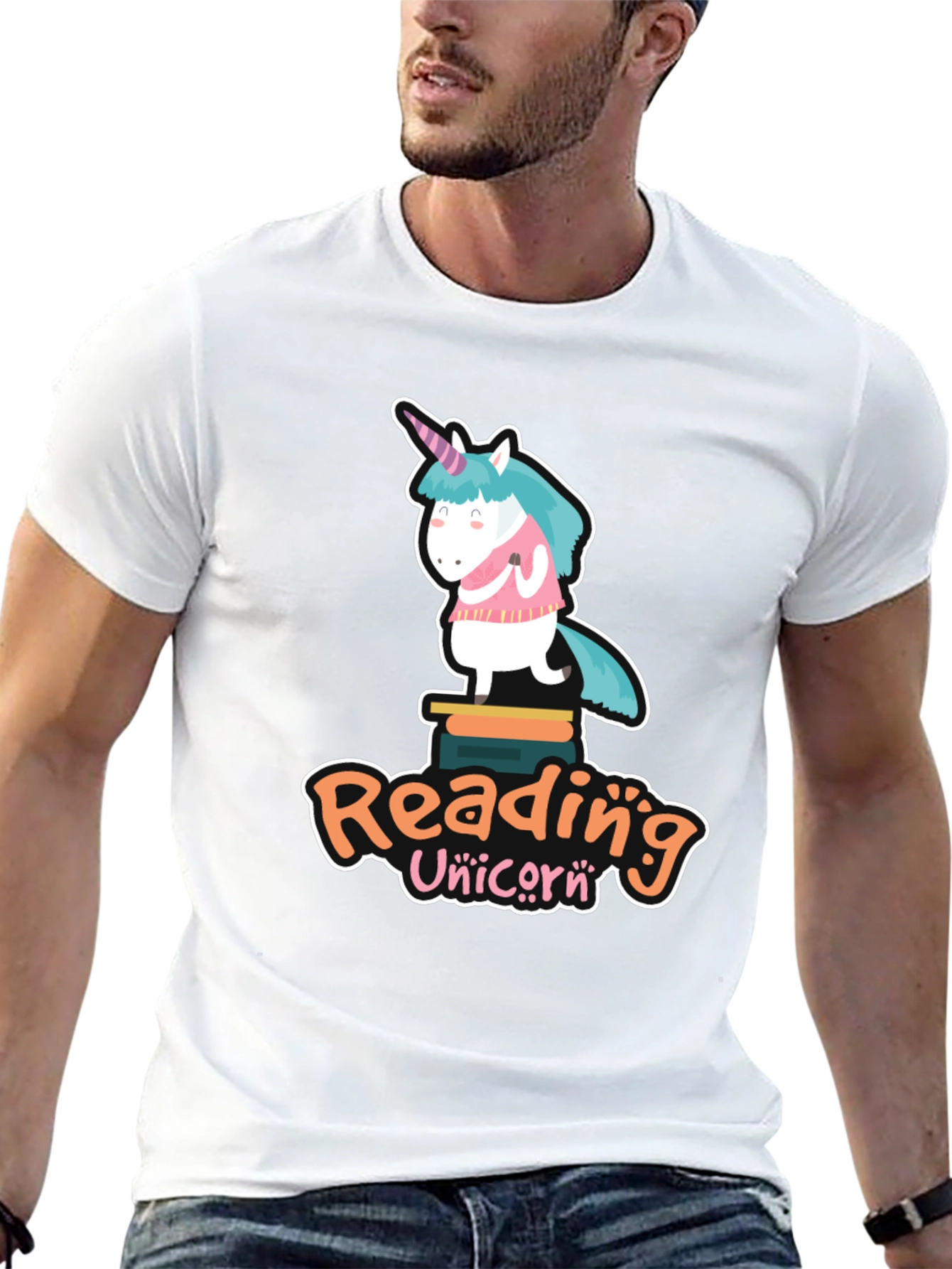 Black Reading Unicorn T-Shirt - Black Cotton Tee view 13