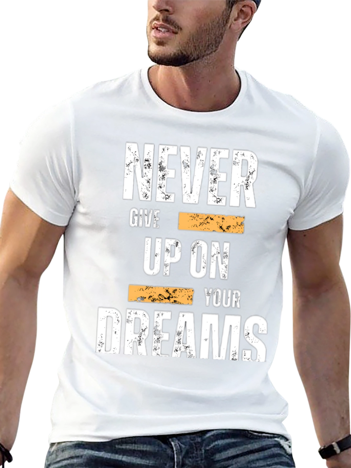 Black Inspirational Graphic Tee: Never Give Up On Your Dreams view 13