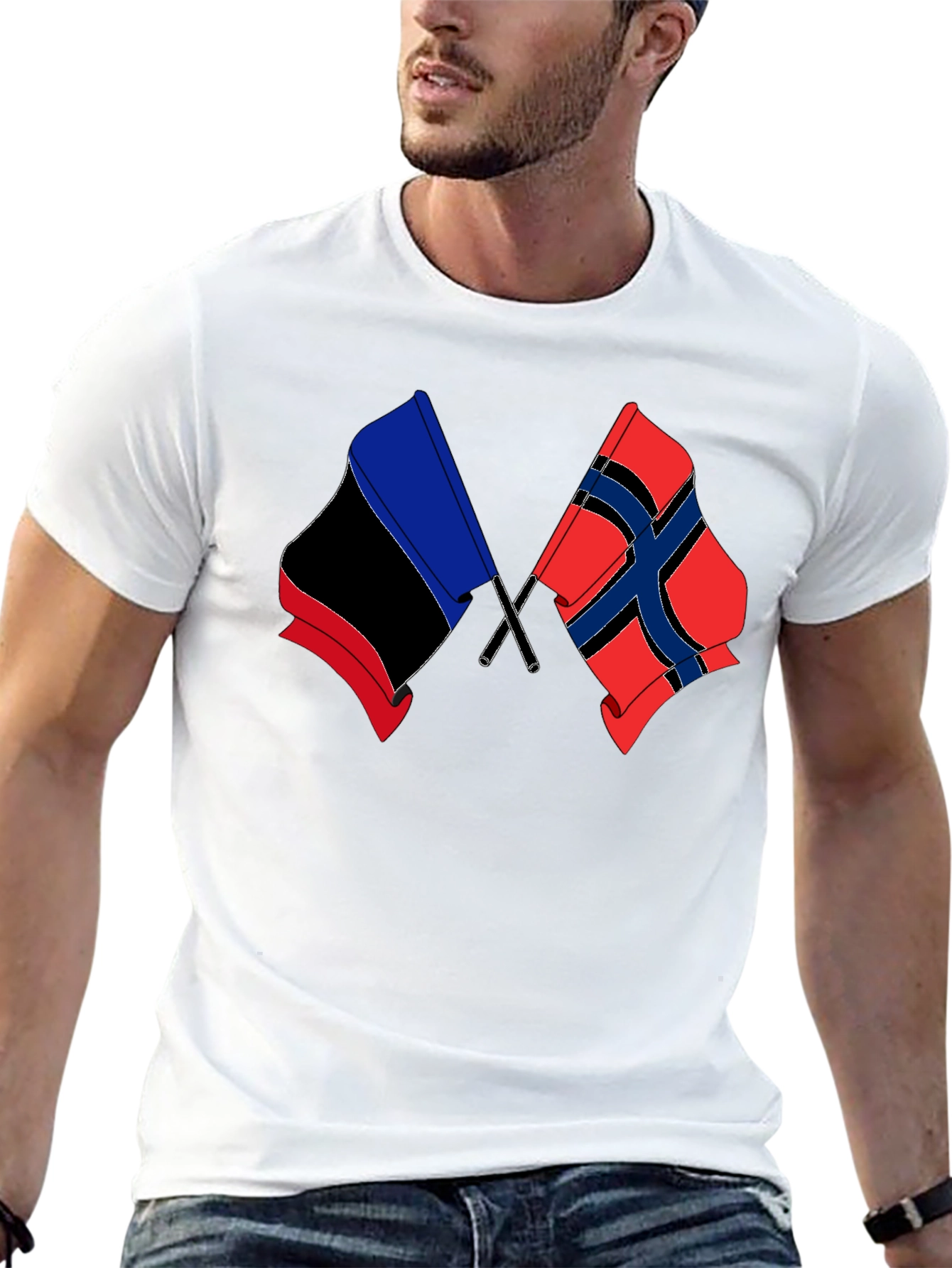 Black Dual Flag Graphic Tee - Black Cotton Blend Shirt view 13