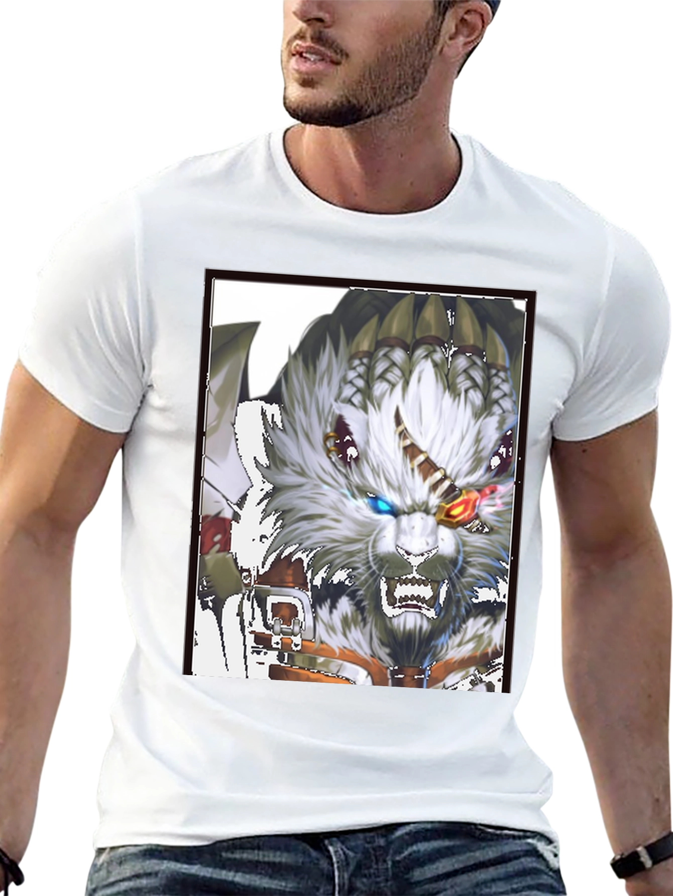 Black Bold Graphic Print Tee - Fierce Fantasy Wolf view 13