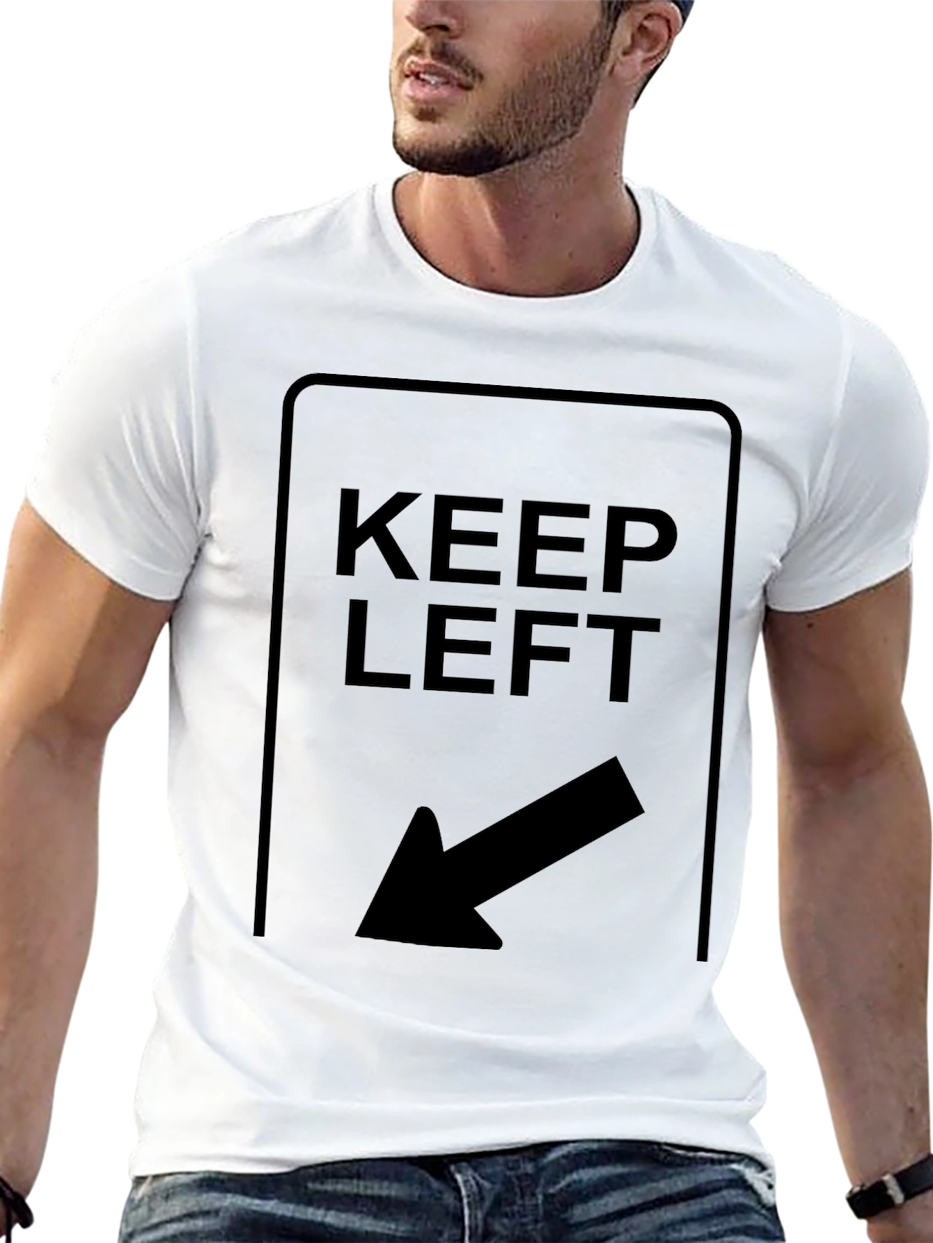 Black Keep Left T-Shirt - Directional Arrow Design view 13