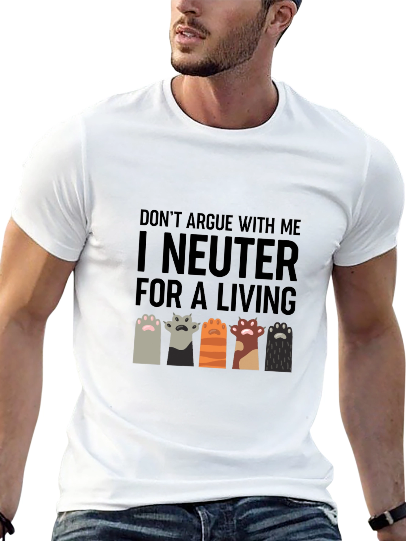 I Neuter for a Living T-Shirt Funny Vet Tech Cat Paw - 13
