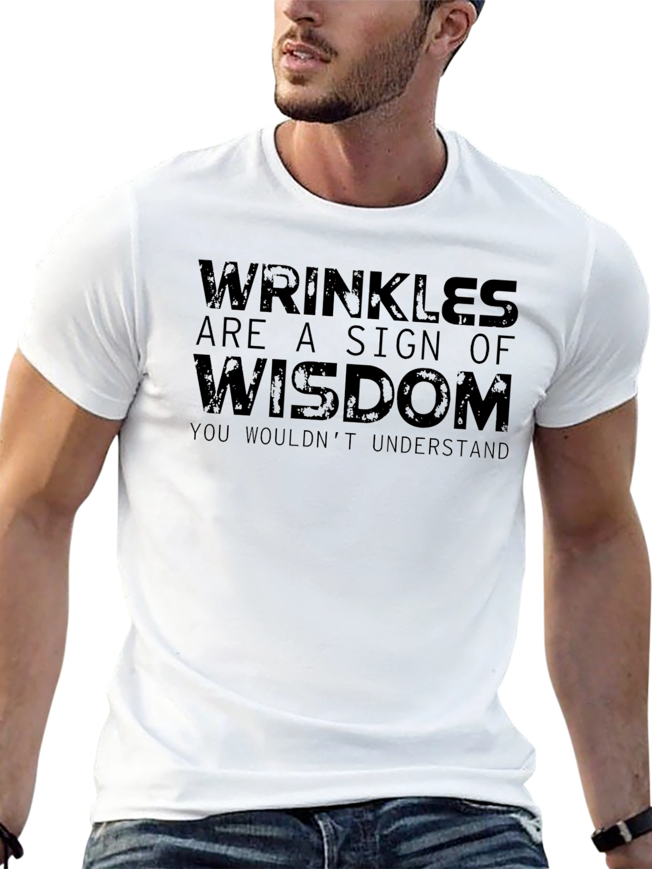 Black Wrinkles Wisdom T-Shirt - Funny Slogan Tee view 13