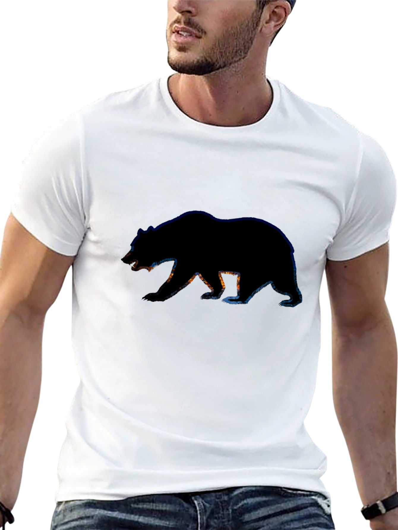 Black Bear Silhouette Graphic Tee - Black Cotton T-Shirt view 13