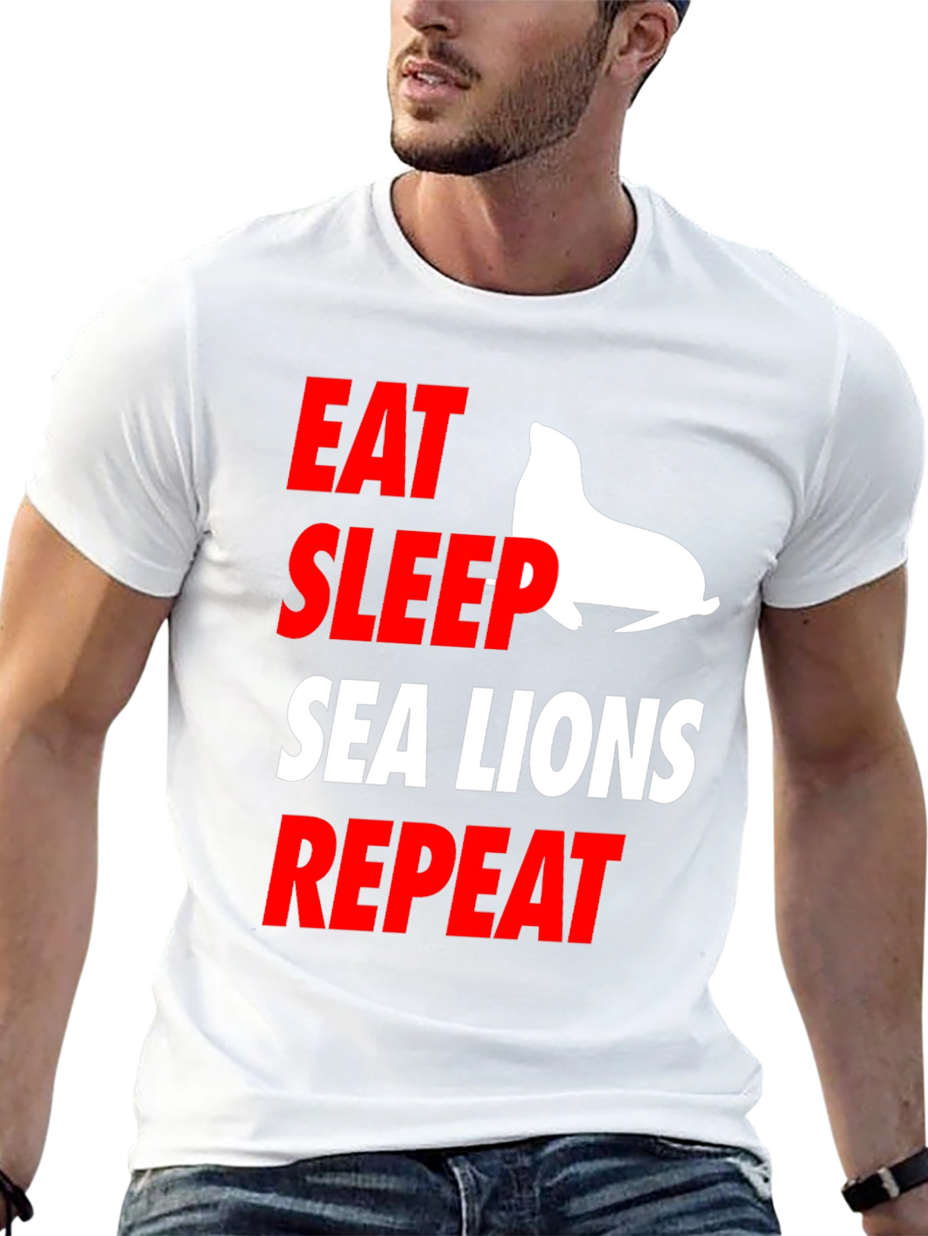 Black Eat Sleep Sea Lions Repeat Graphic Tee view 13