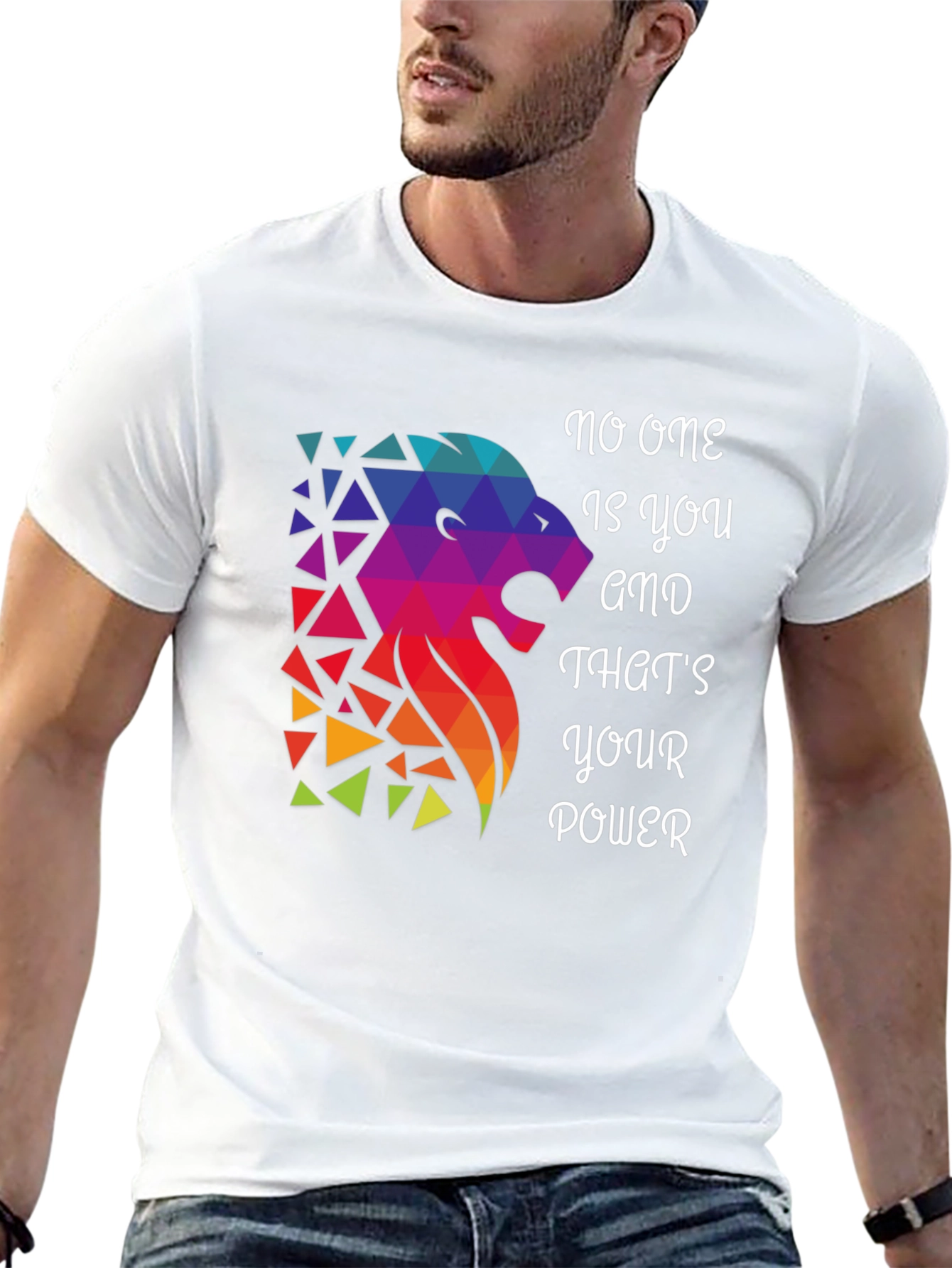 Black Geometric Lion Graphic T-Shirt - Motivational Design view 13
