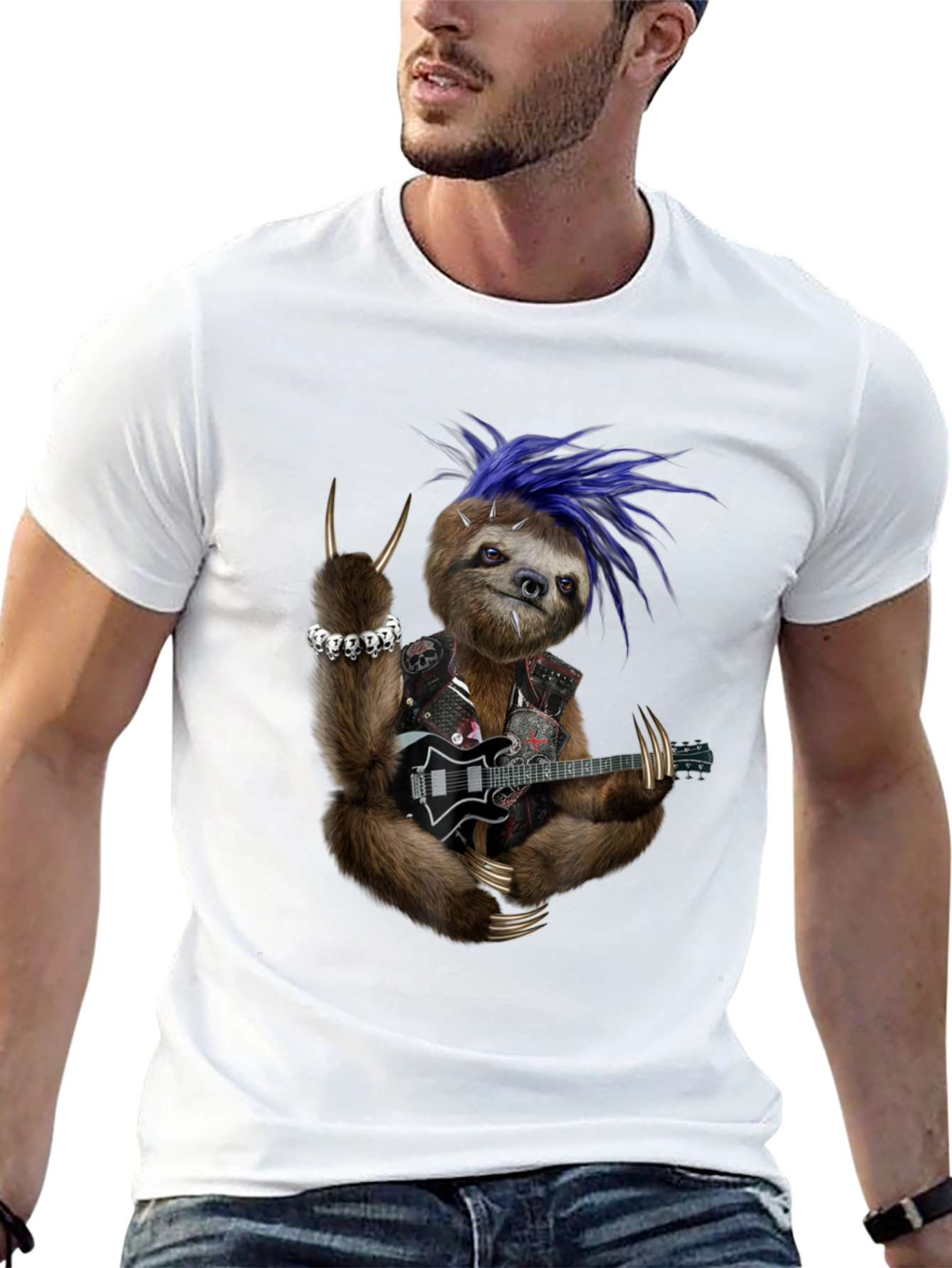 Black Rocking Sloth T-Shirt - Heavy Metal Animal Tee view 13