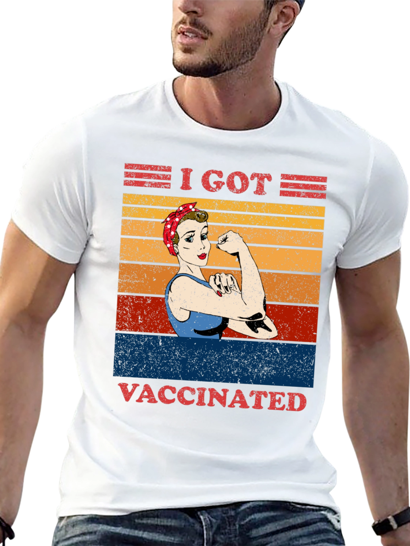 Black I Got Vaccinated T-Shirt Rosie the Riveter Graphic Tee view 13