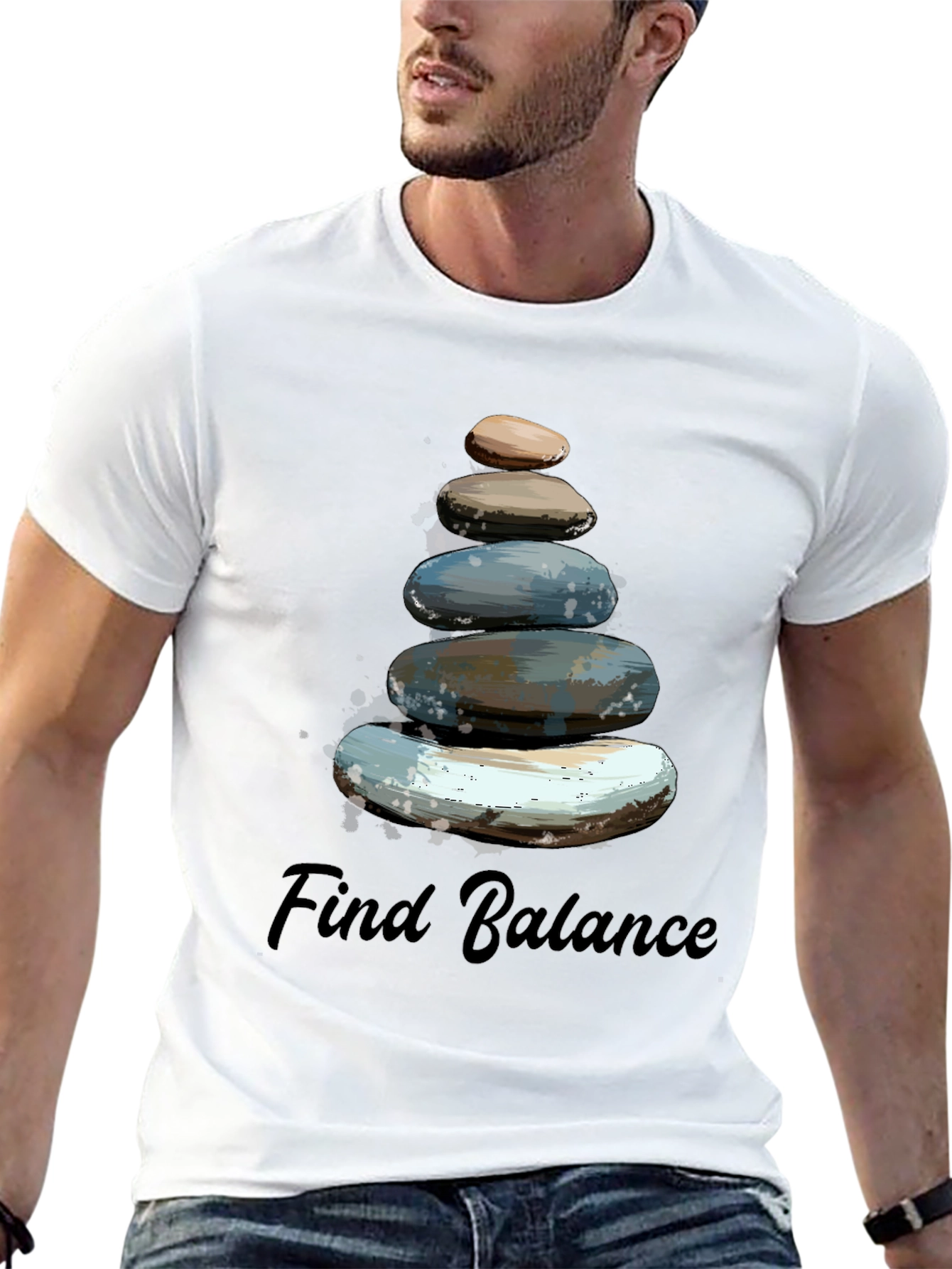 Black Find Balance Stone Stack Men's T-Shirt view 13